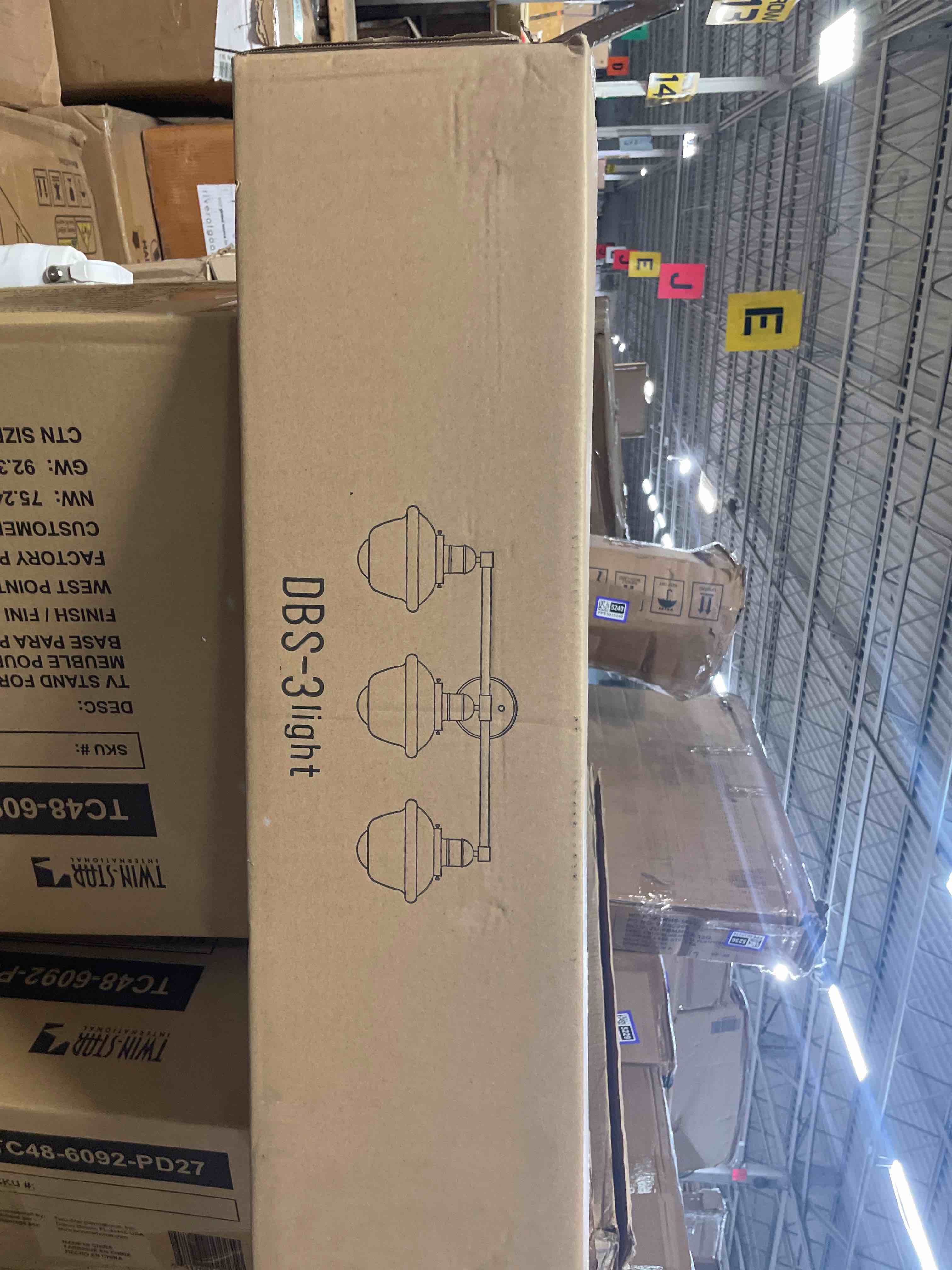 Condition photo showing New/Like New for eastgate 23 in. wide 3-light matte black bathroom vanity light fixture, white frosted opal glass shade