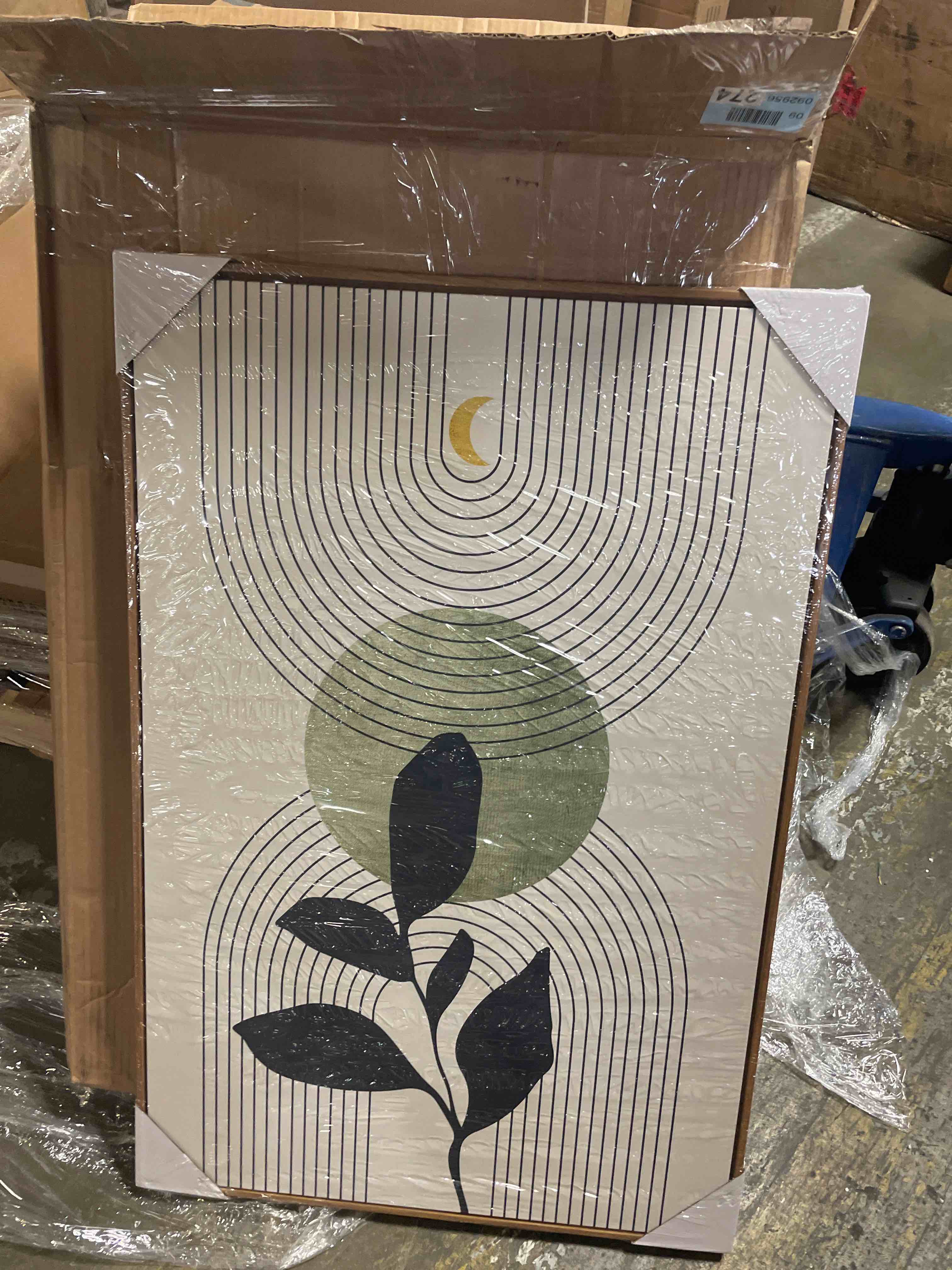 Condition photo showing New/Like New for bwodke boho wall art, framed abstract wall art, line plants leaf canvas wall decor, mid century sage green geometric pictures set of 3, minimalist paintings, for bedroom living room bathroom 12"x16"