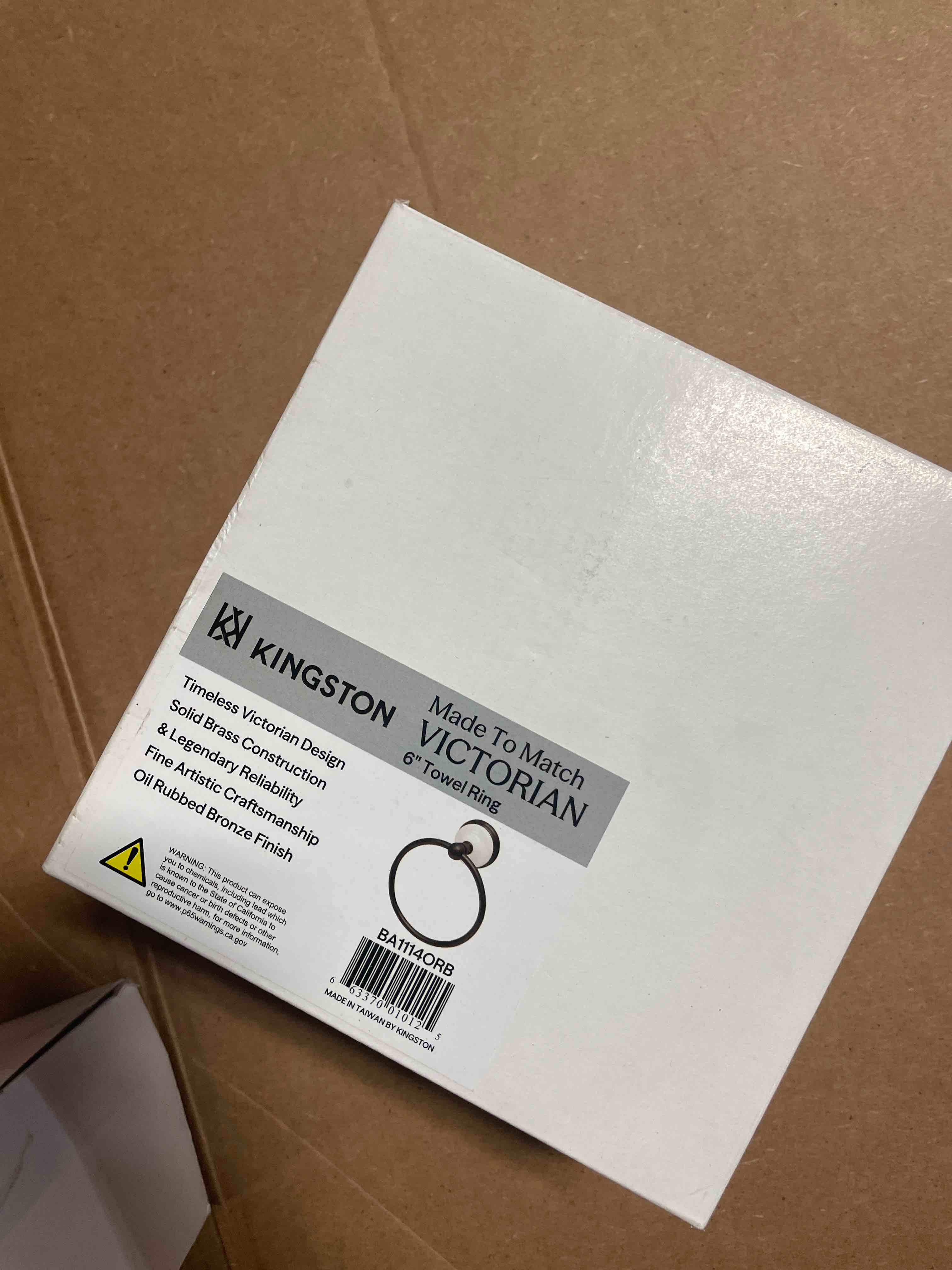 Condition photo showing New/Like New for kingston brass ba1114orb victorian 6-inch towel-ring, oil rubbed bronze