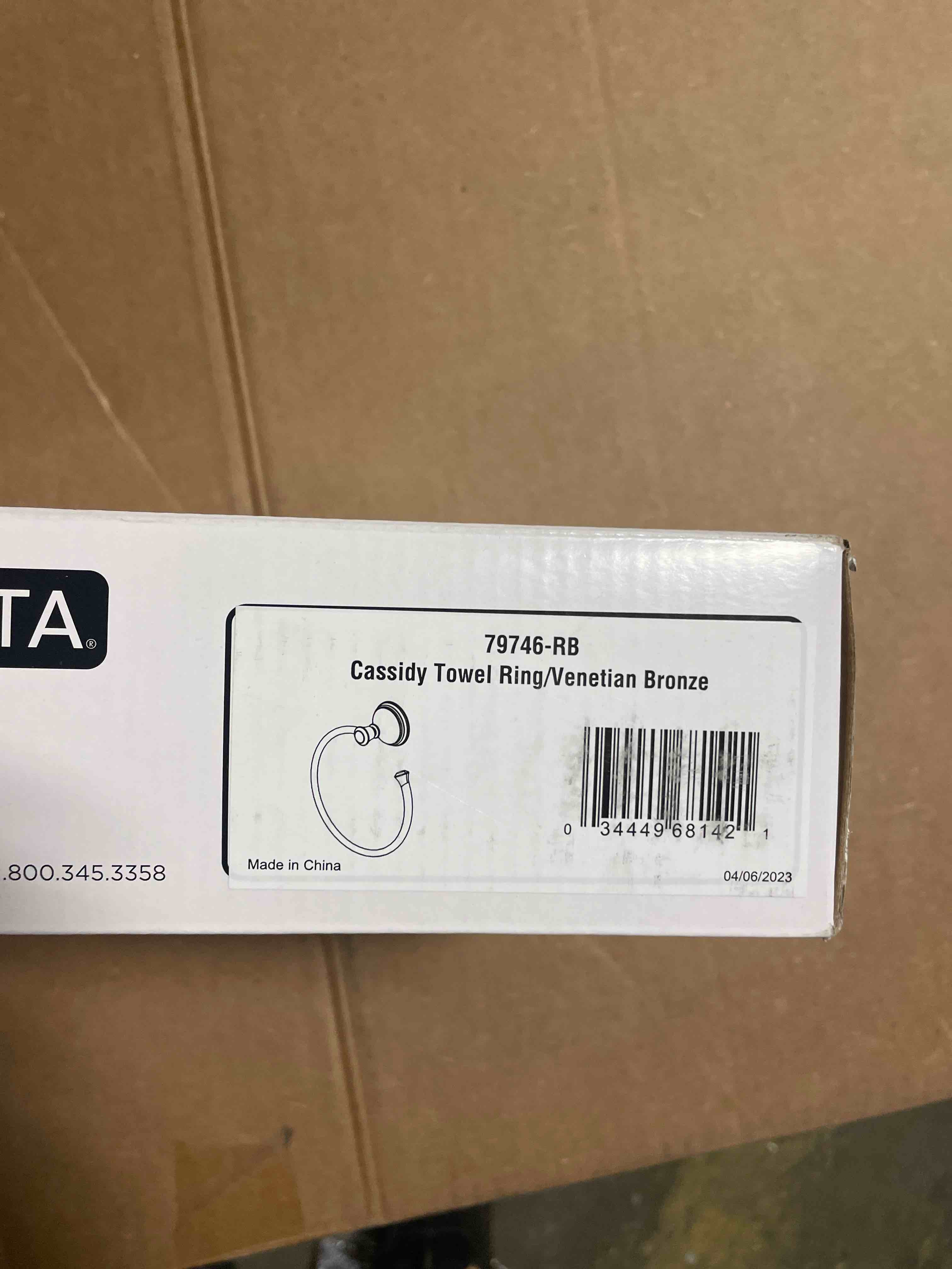 Condition photo showing New/Like New for delta faucet 79746-rb cassidy towel ring, 2.63 x 7 x 2.63 inches, venetian bronze