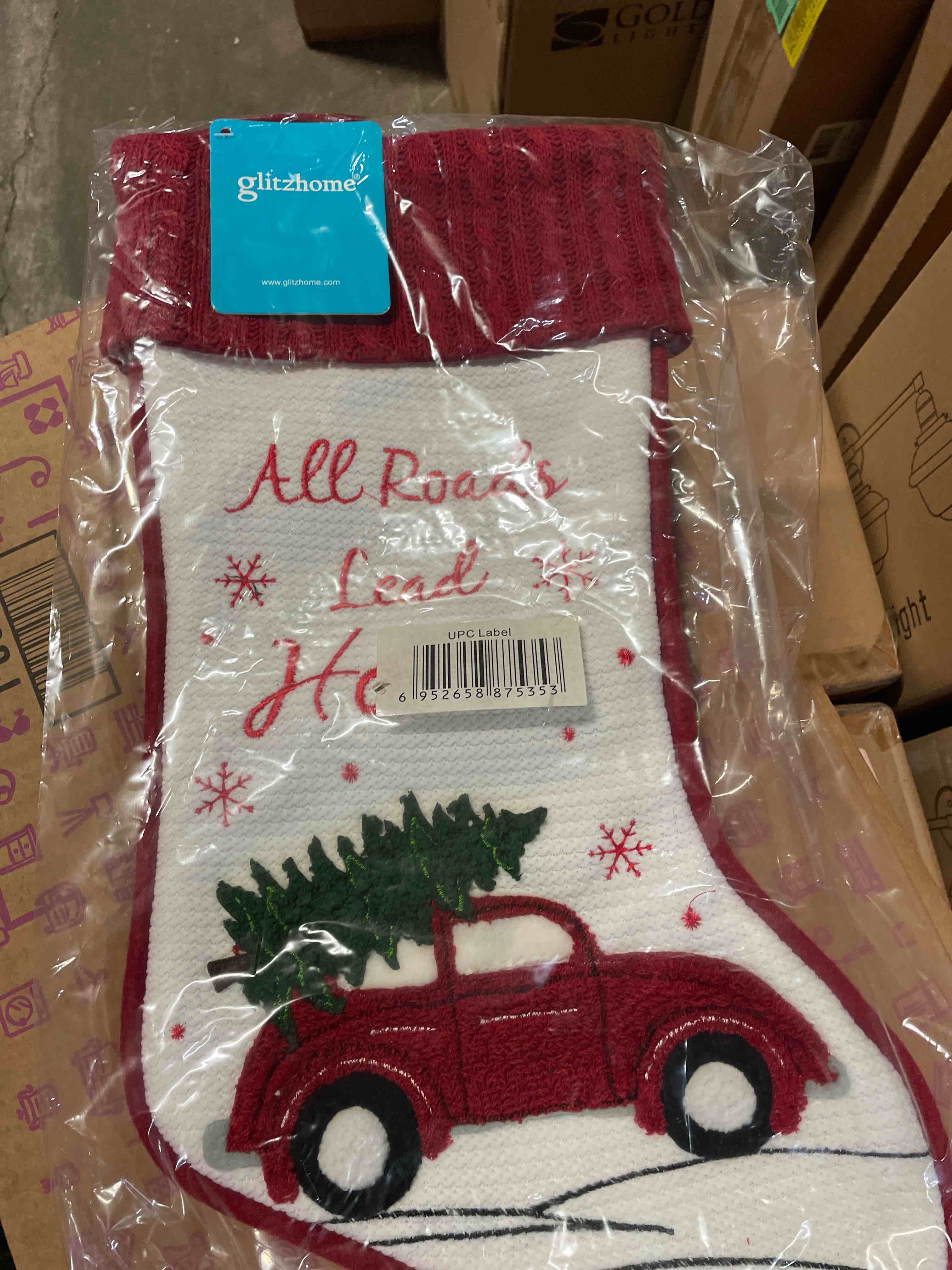 Condition photo showing New/Like New for glitzhome fabric christmas stocking - red truck
