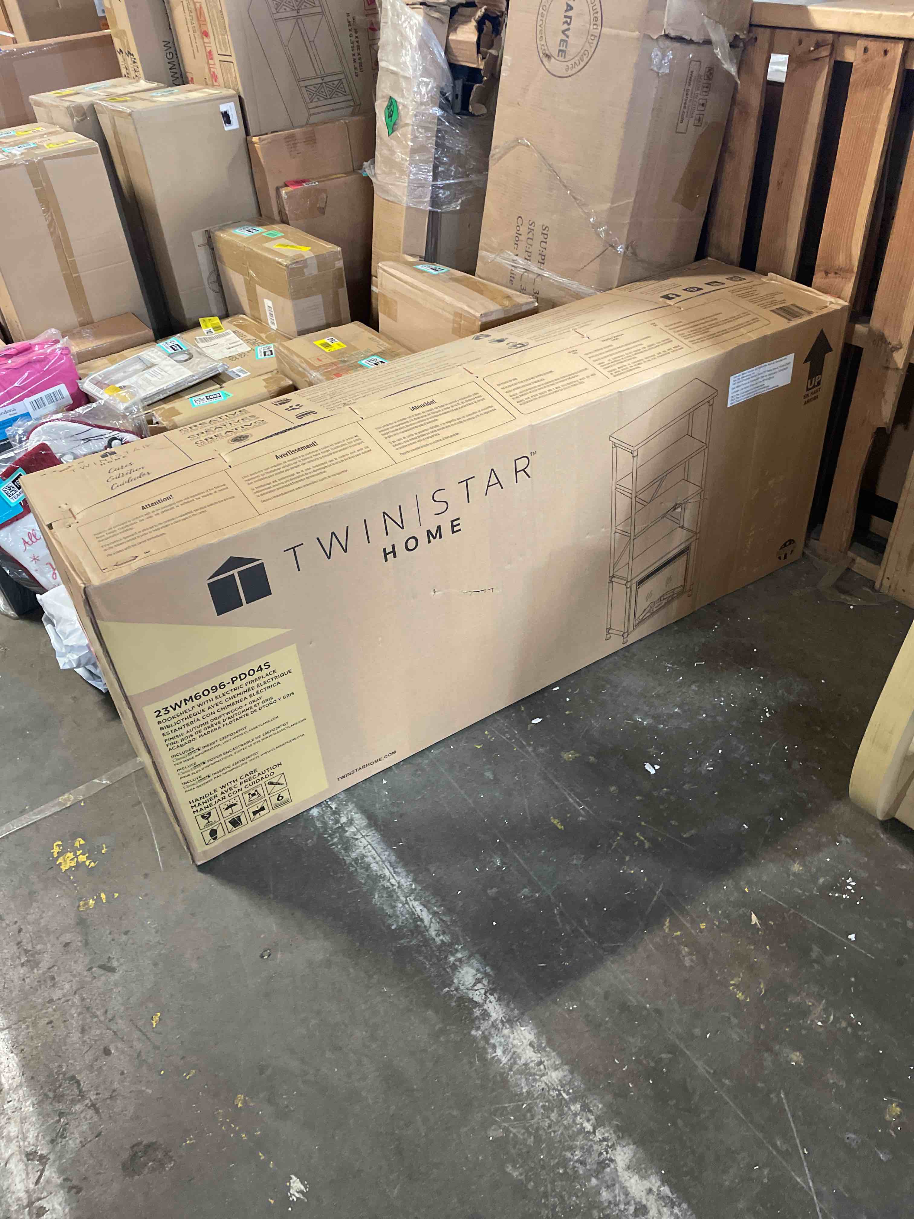 Condition photo showing New/Like New for industrial bookshelf with electric fireplace