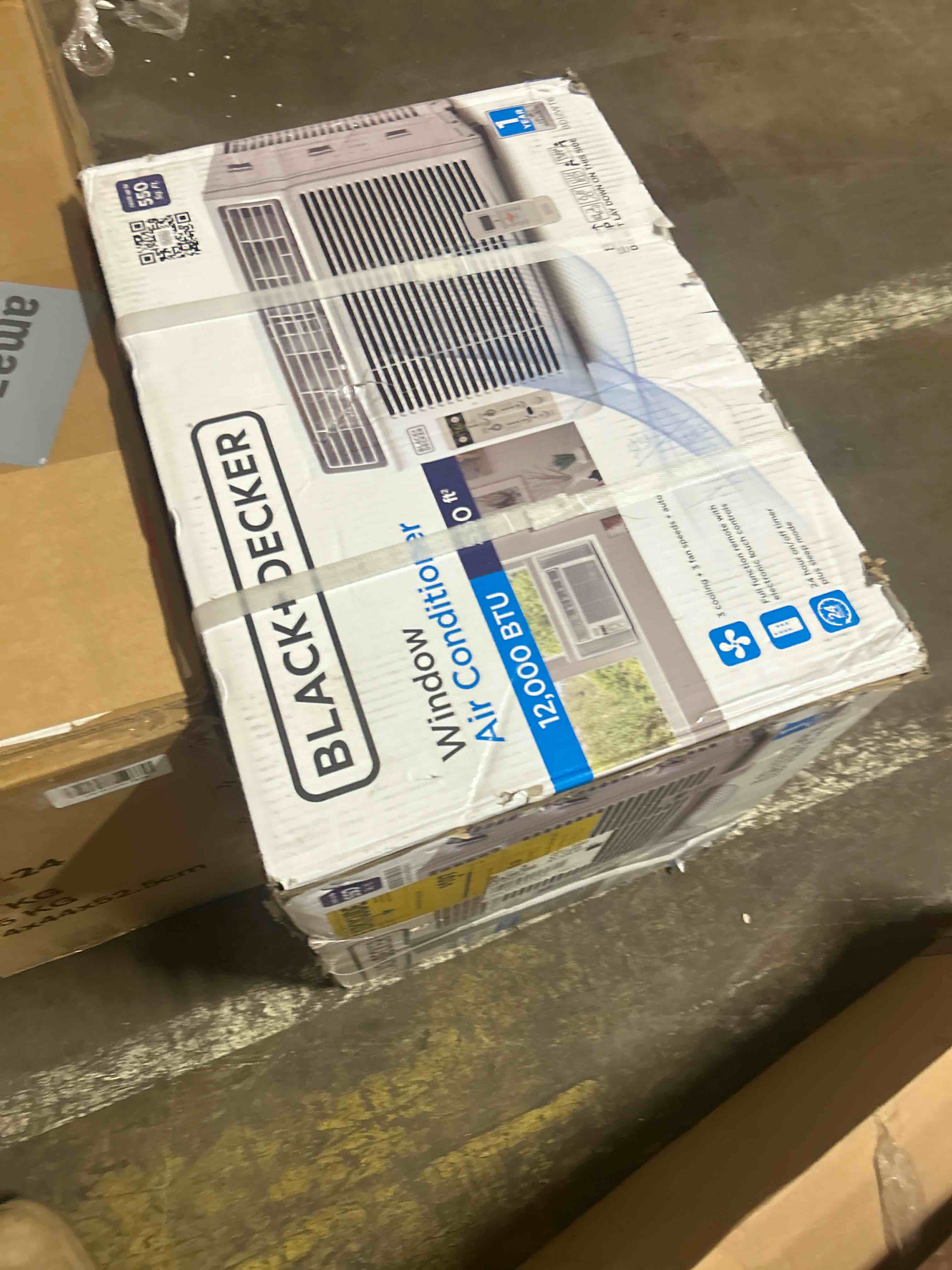 Condition photo showing New/Like New for black+decker window air conditioner 6000 btu, ac window unit cools up to 250 square feet, window ac unit with remote control, 3 cooling speeds and fan only function, bd06wt6, white