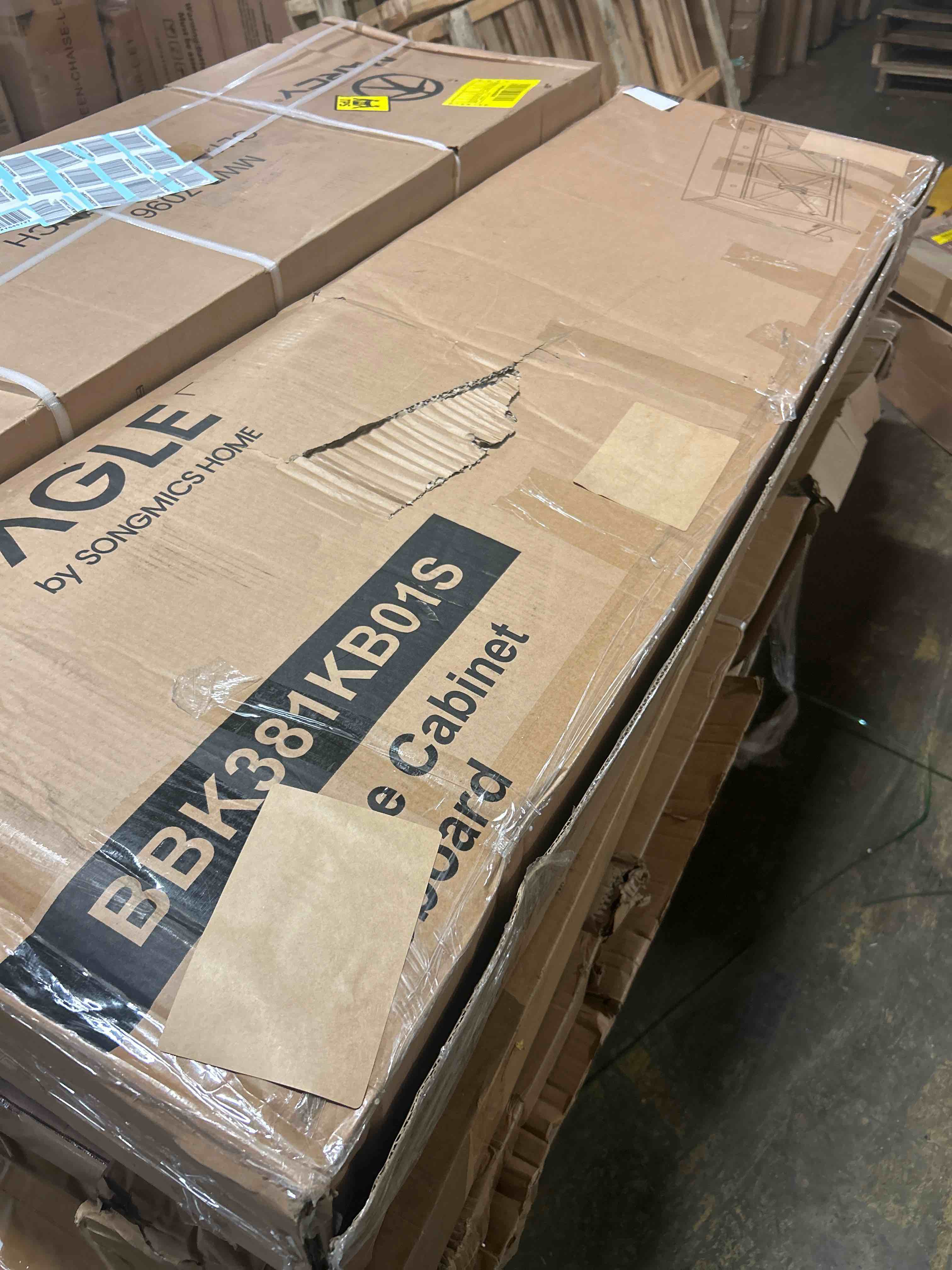 Condition photo showing New/Like New for ironck buffet cabinet with storage, sideboard storage cabinet with drawers, coffee bar cabinet, kitchen cabinet with doors, charcoal grey and beige maple