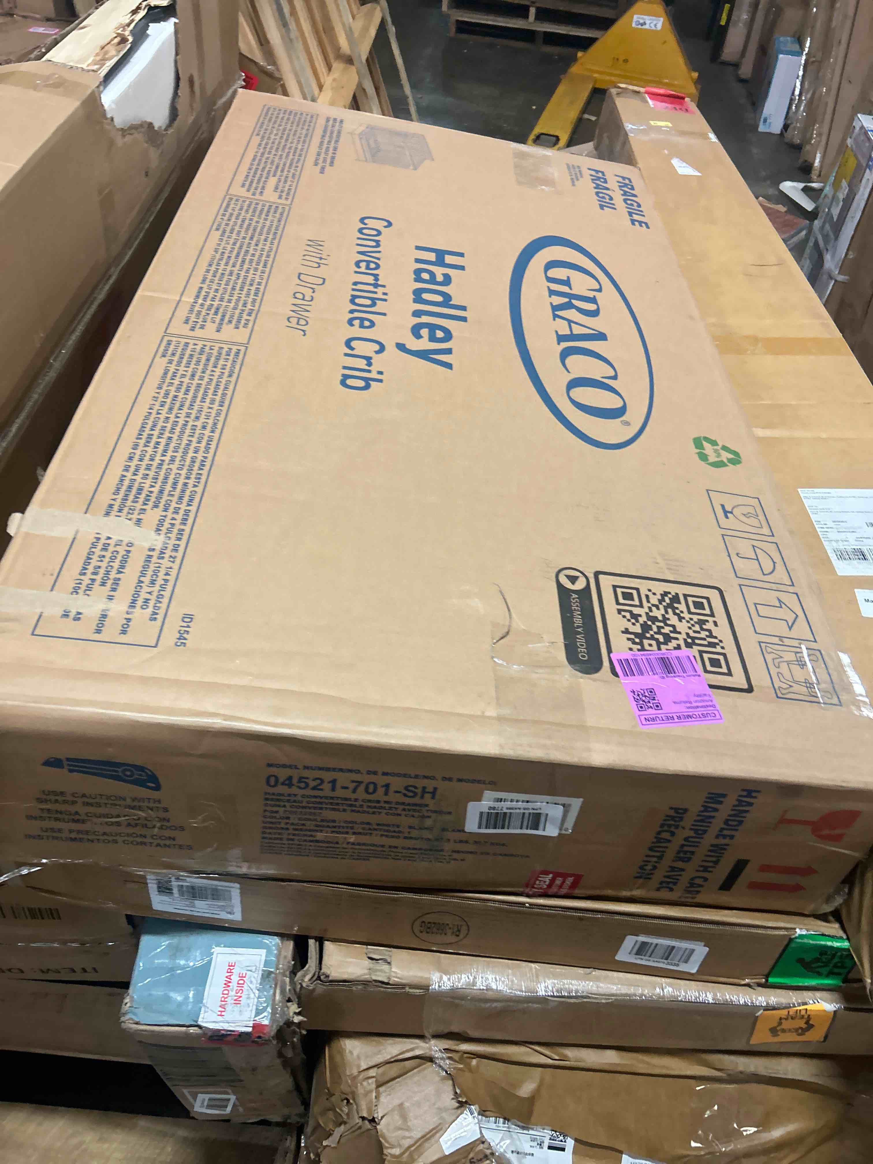 Condition photo showing New/Like New for graco solano 4-in-1 convertible crib with drawer (pebble gray) – greenguard gold certified, crib with drawer combo, includes full-size nursery storage drawer, converts to toddler bed and full-size bed