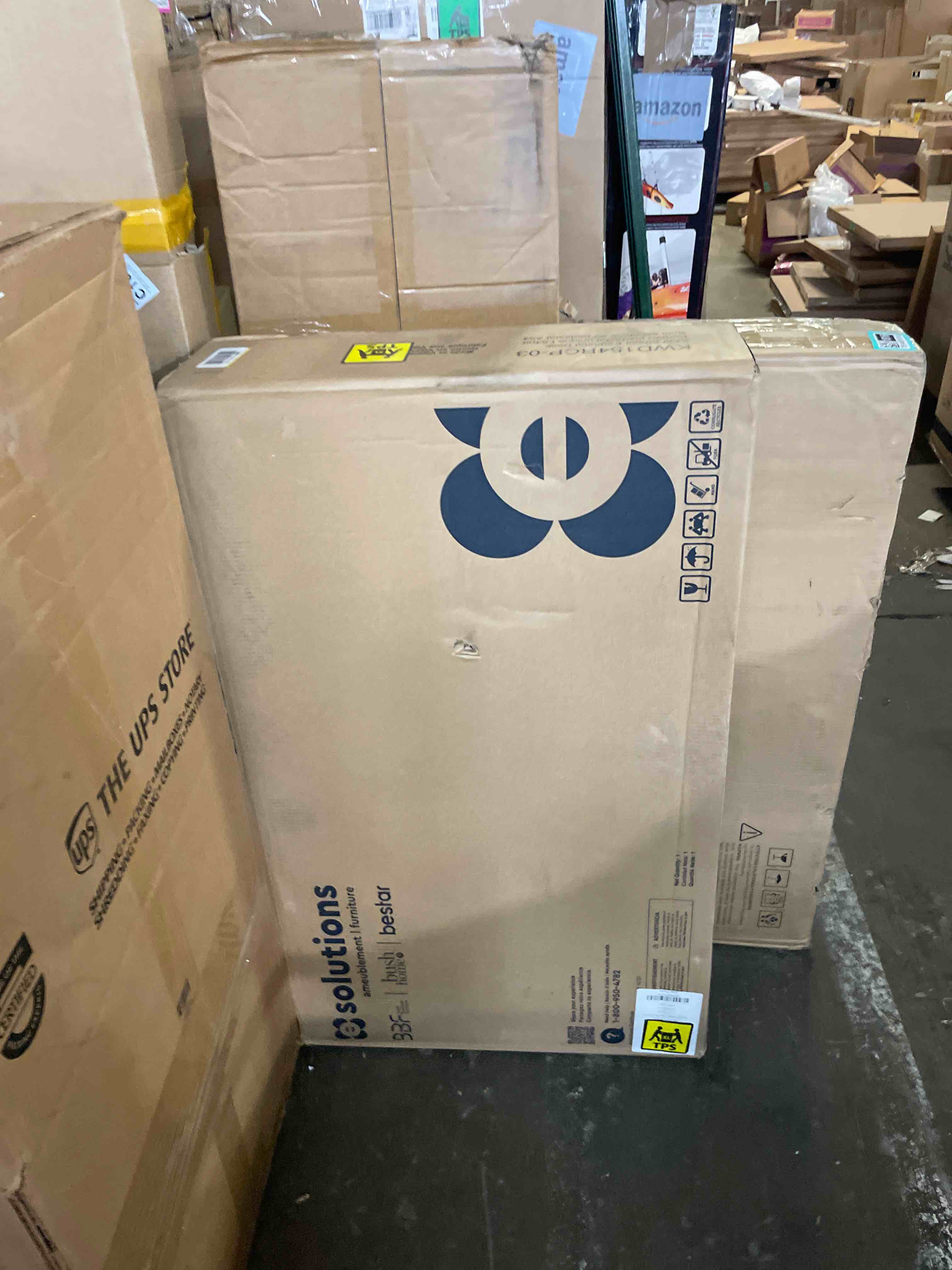 Condition photo showing As Is for bush furniture key west computer desk with storage | small for home office | modern farmhouse, 54w, reclaimed pine (incomplete missing boxes) 