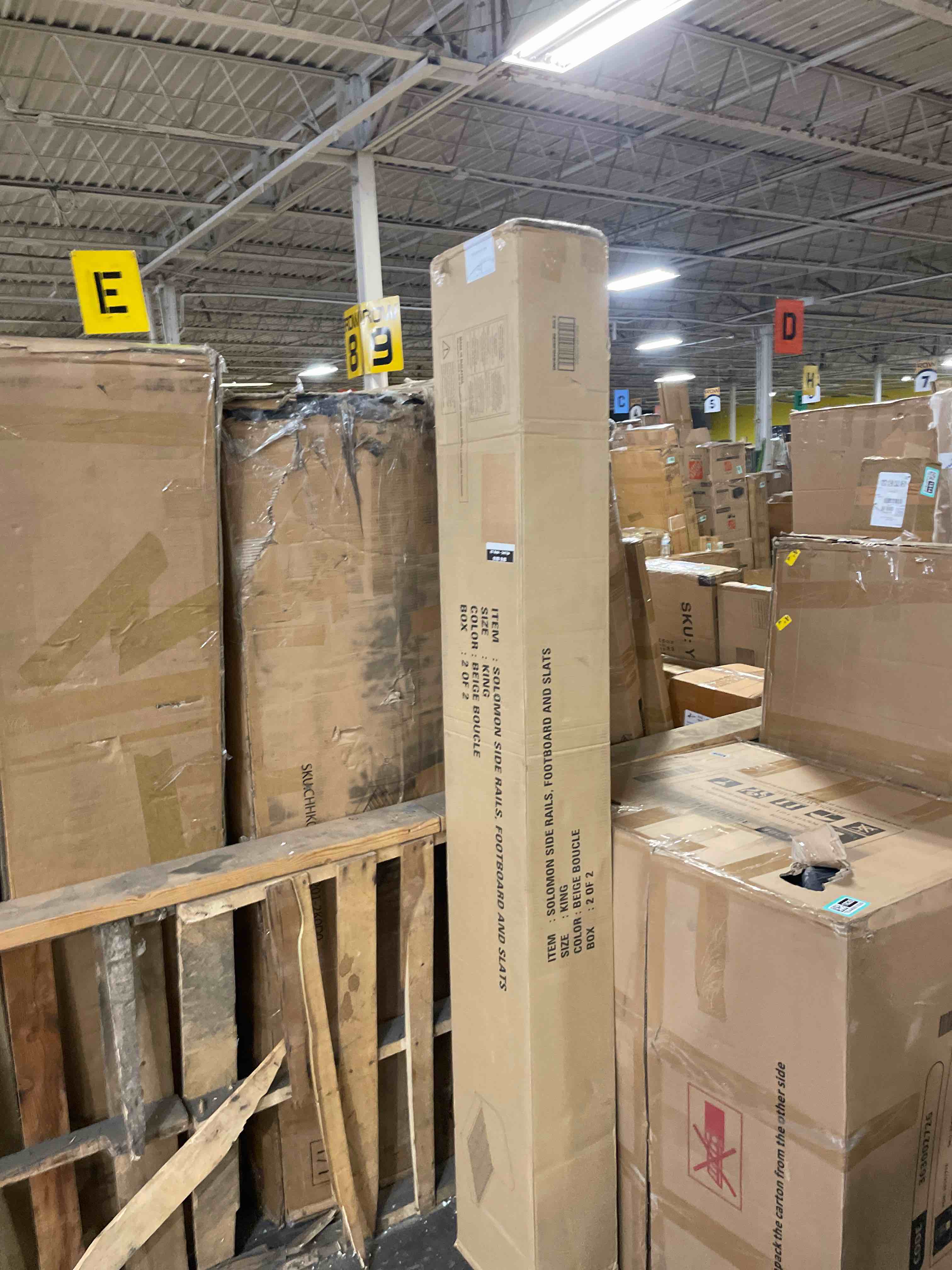 Condition photo showing As Is for upholstered platform bed with smooth rounded corners, free assembly, king size, strong wooden slat, solana bed, low-profile bed, non-slip and noise-free (football and side rails only)