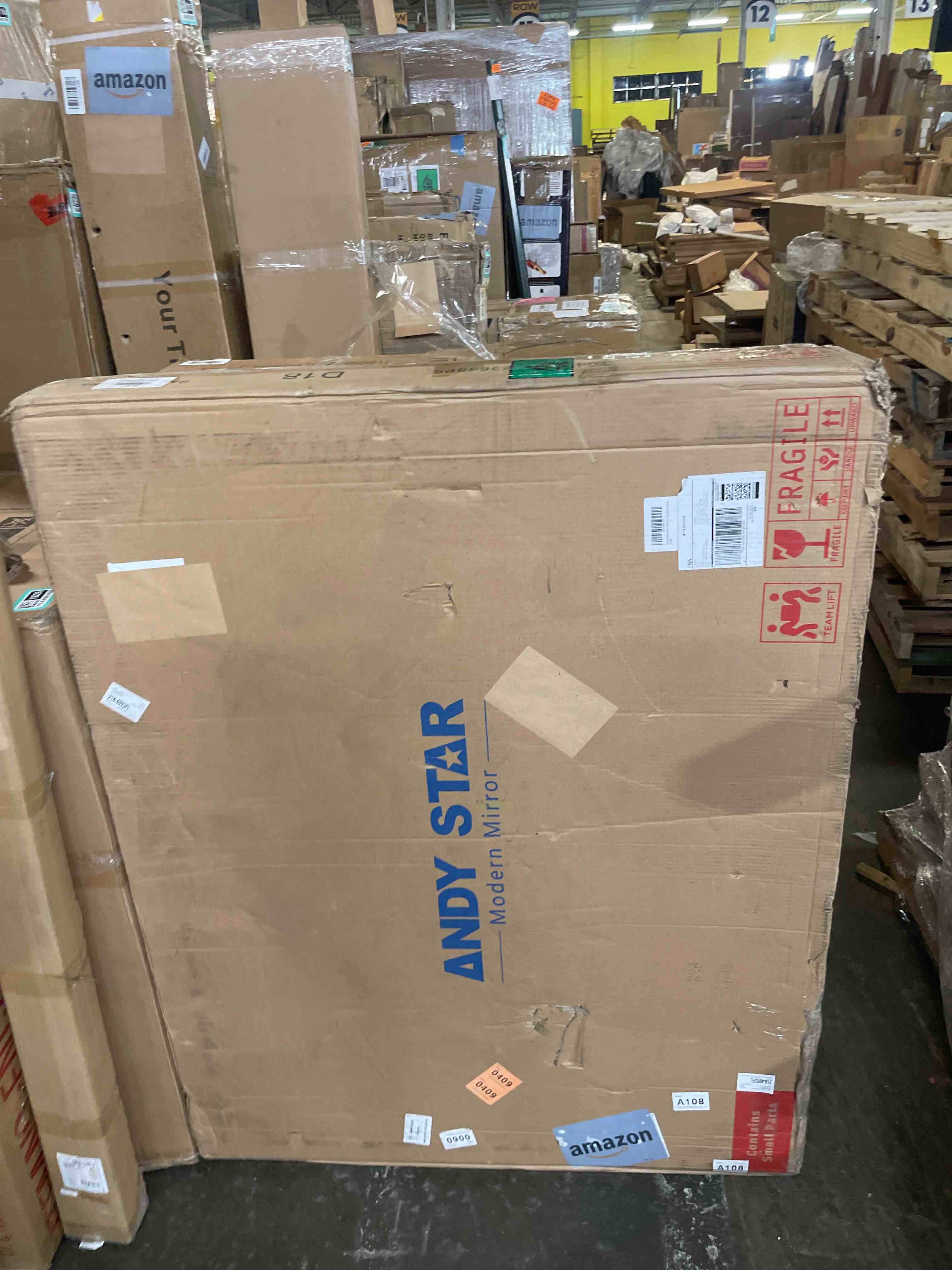 Condition photo showing New/Like New for andy star 36x48 inch chrome mirror, large polished nickel rectangle mirror, scalloped bathroom mirror in anti-rust stainless steel frame deep 1’’, rounded notched corner, vertically/horizontally