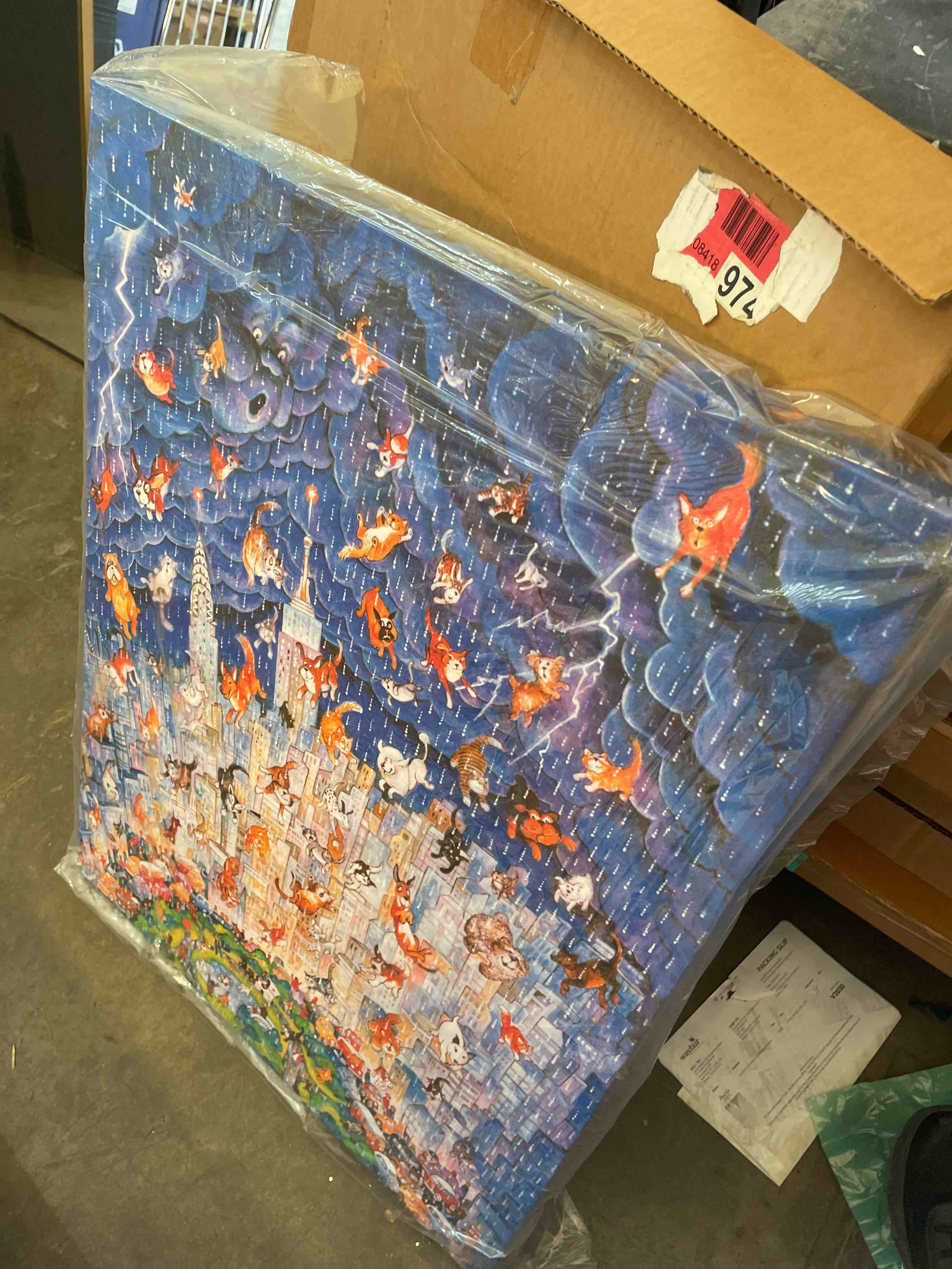 Condition photo showing New/Like New for bill bell 'raining cats in new york' canvas art
