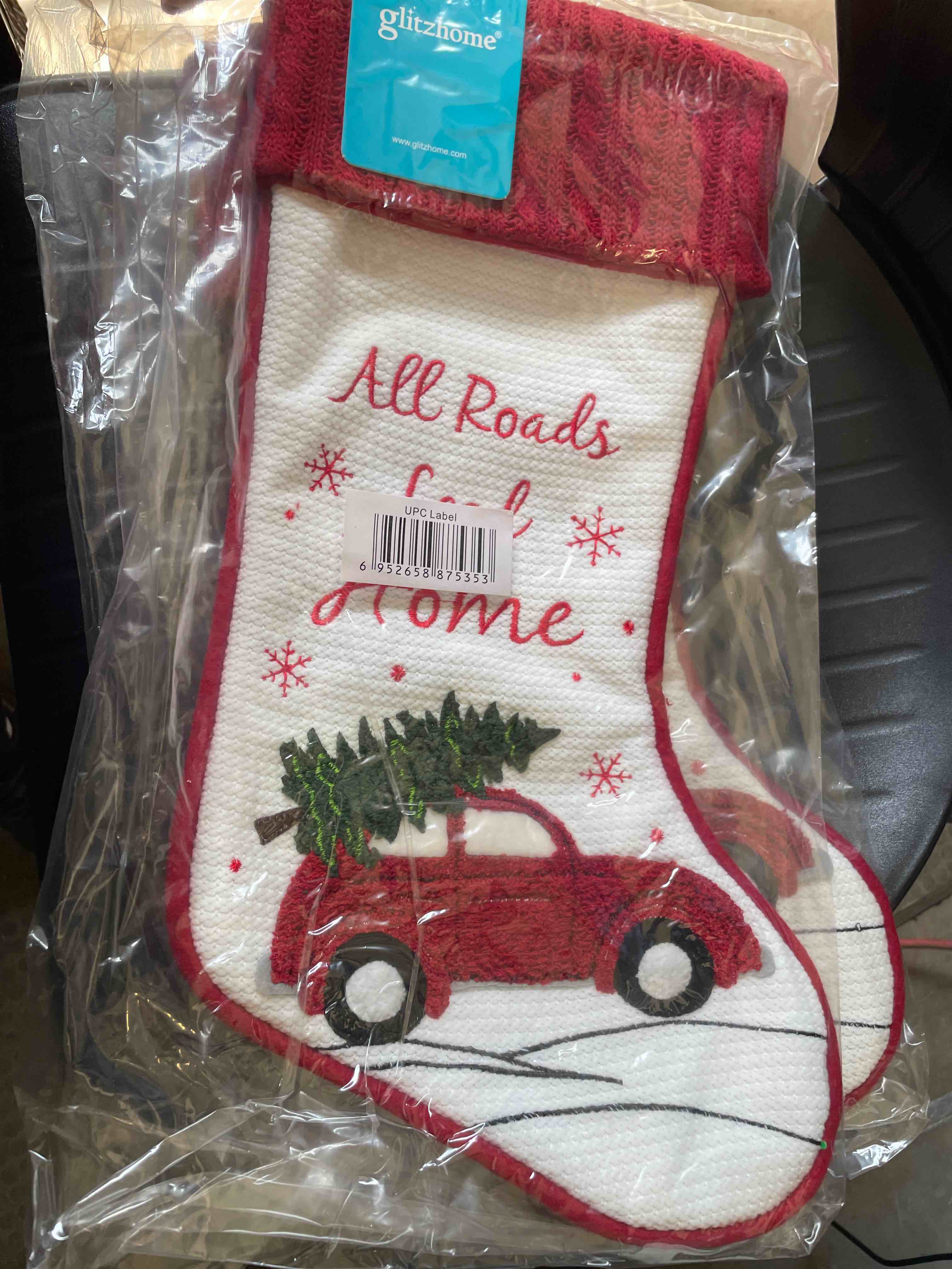 Condition photo showing New/Like New for glitzhome fabric christmas stocking - red truck