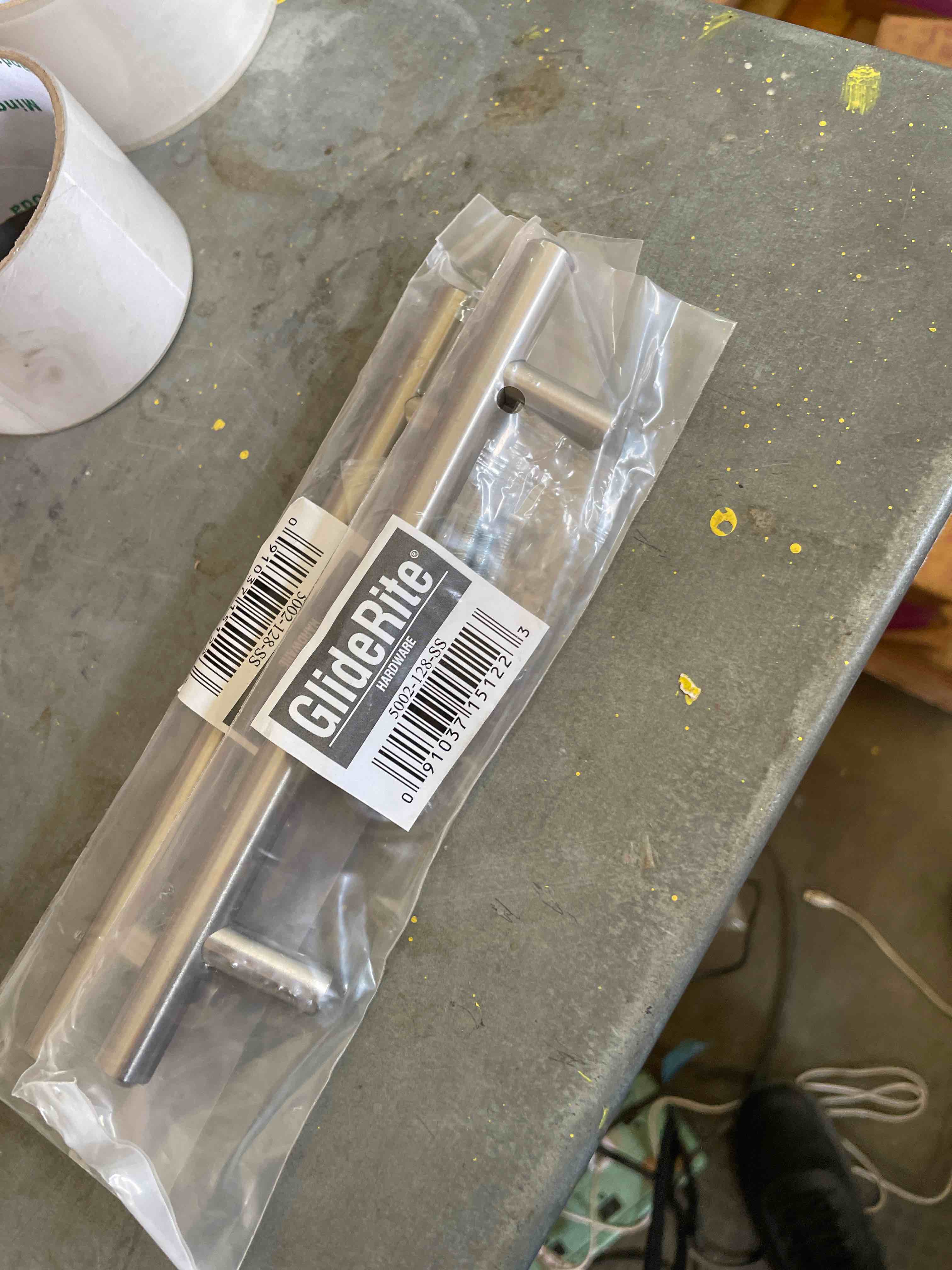 Condition photo showing New/Like New for (set of 2) gliderite hardware 5002-128-ss-1 5 inch cc 7.375 inch long solid handle bar pulls 1 pack, 5" x 7.375", stainless steel finish