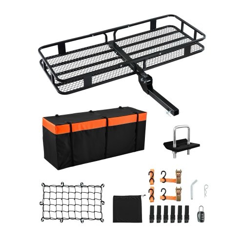 vevor 60" x 24" x 6", hitch cargo carrier, 500 lbs capacity hitch cargo carrier with cargo net with hook & waterproof cargo bag, folding hitch mount cargo carrier with ratchet straps, fit for suvs