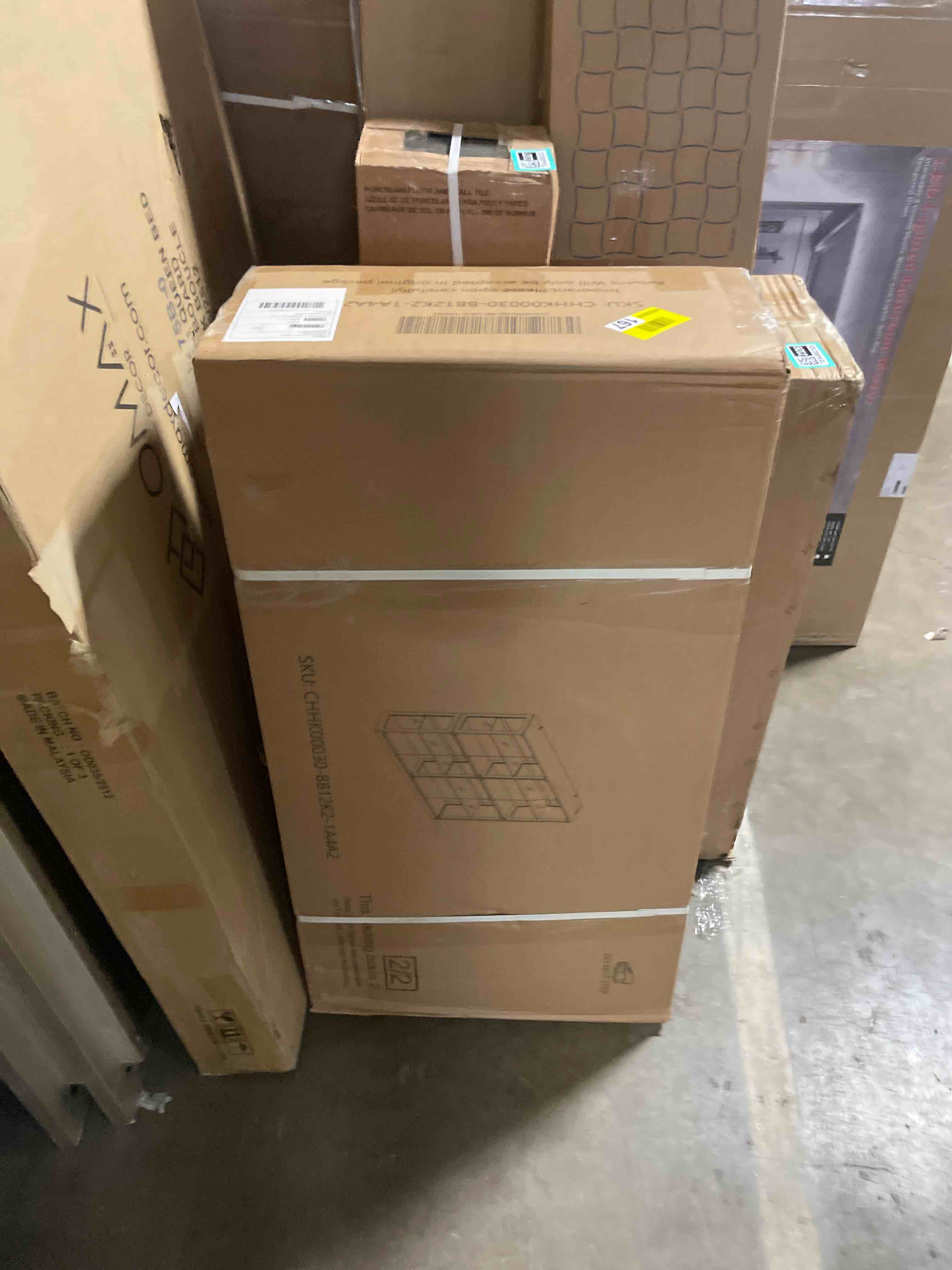 Condition photo showing As Is for metal sideboard buffet cabinet with glass doors and adjustable shelves, heavy duty coffee bar cabinet with adjustable feet, modern accent credenza, black (incomplete box 2/2 only)