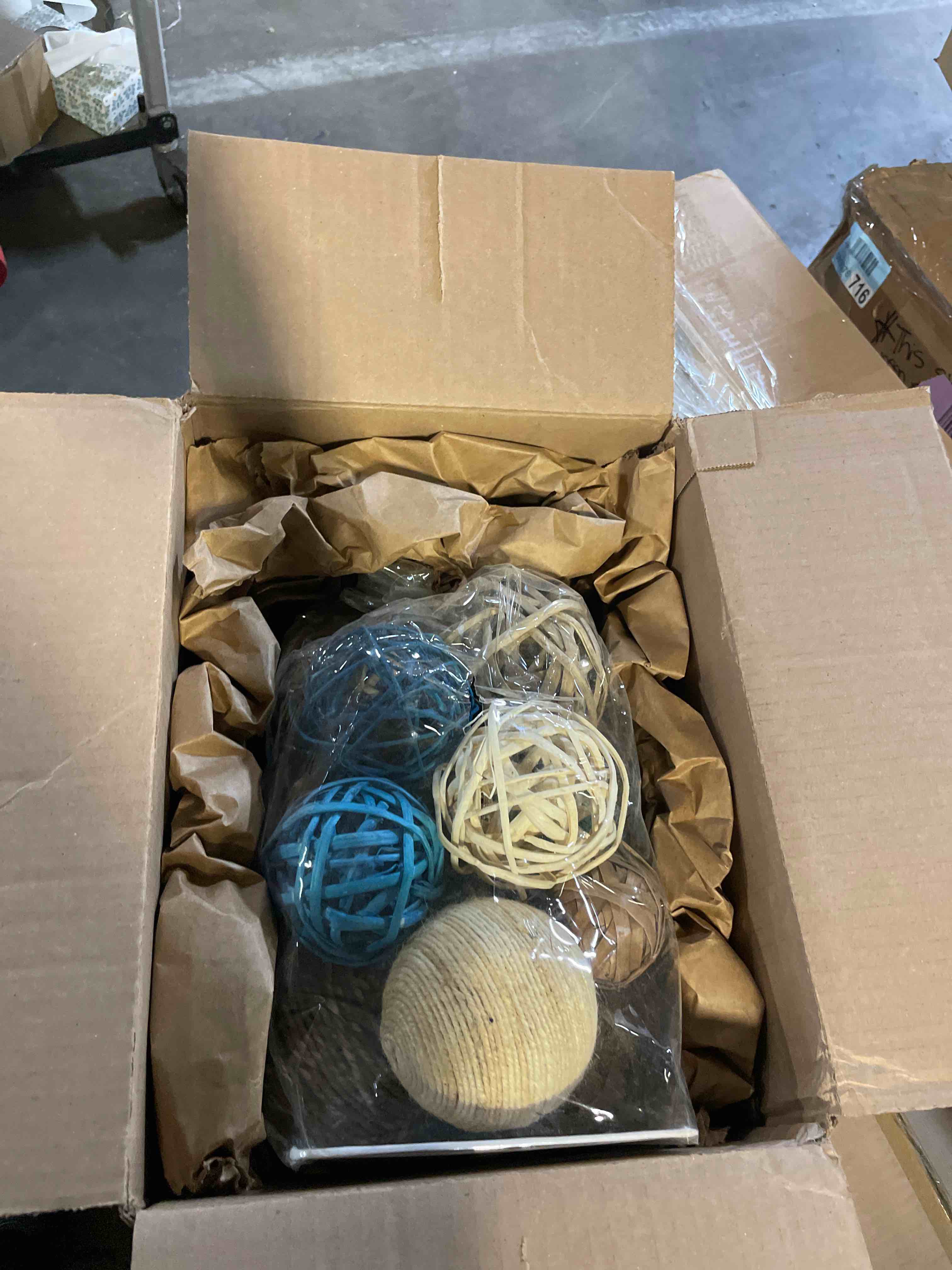 Condition photo showing New/Like New for blue donuts decorative balls for bowls decorative balls for centerpiece bowl fillers, assorted rattan wicker balls orb grapevine ball, vase fillers, blue, pack of 18