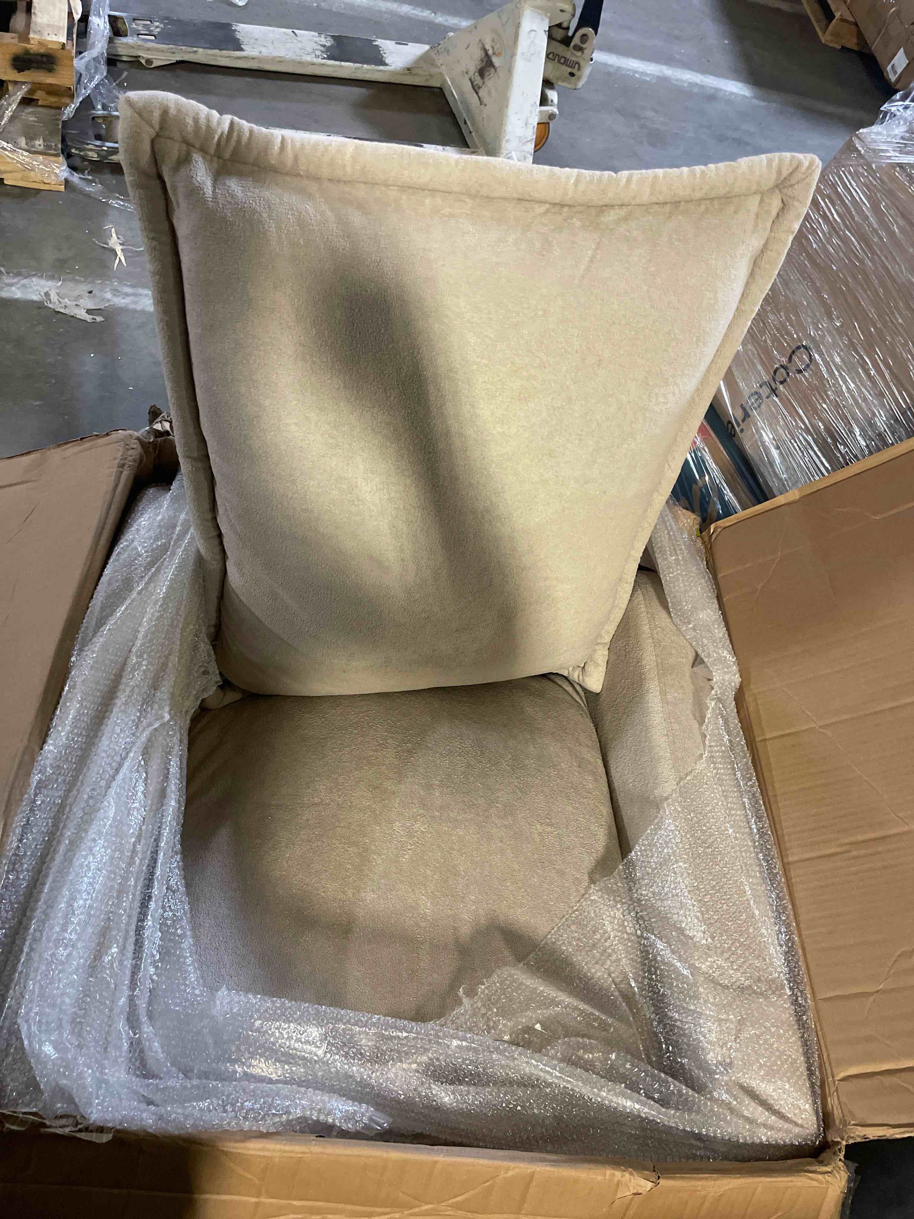 Condition photo showing New/Like New for vknow upholstered dining chairs set of 2, modern kitchen chairs dinner chairs with 4 casters, chenille armchair for bedroom reading room living room, beige( only one chair)