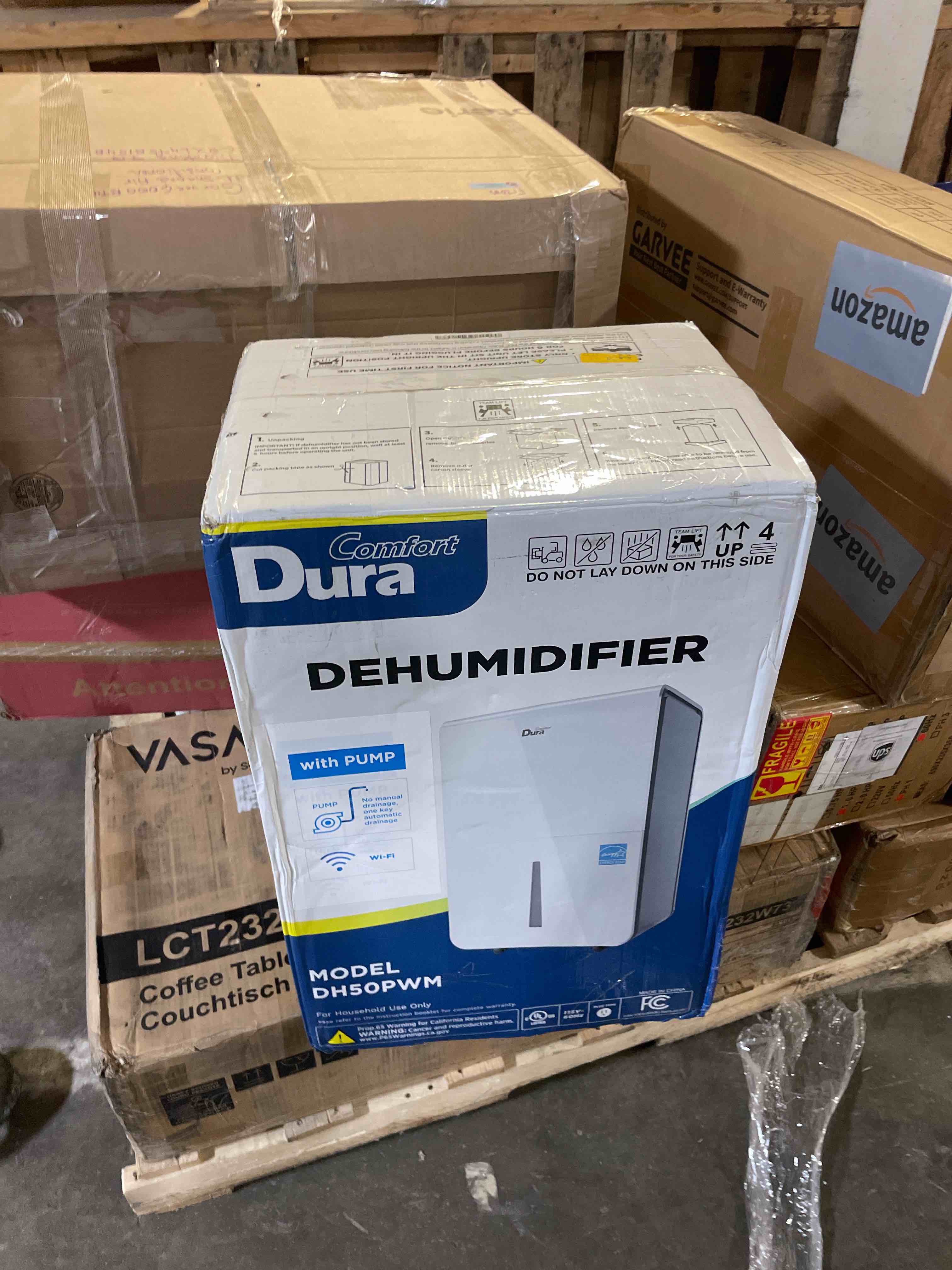 Condition photo showing New/Like New for duracomfort dehumidifier for basement home with pump,4500 sq.ft 50 pints with wifi