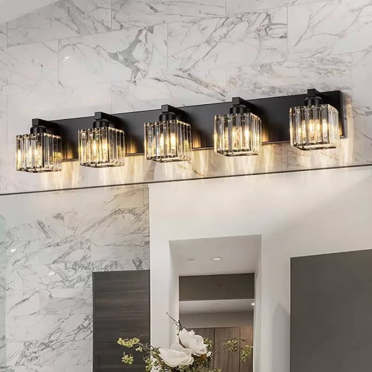 EDISLIVE Orillia 35.4 in. 5-Light Black Bathroom Vanity Light with Crystal Shades