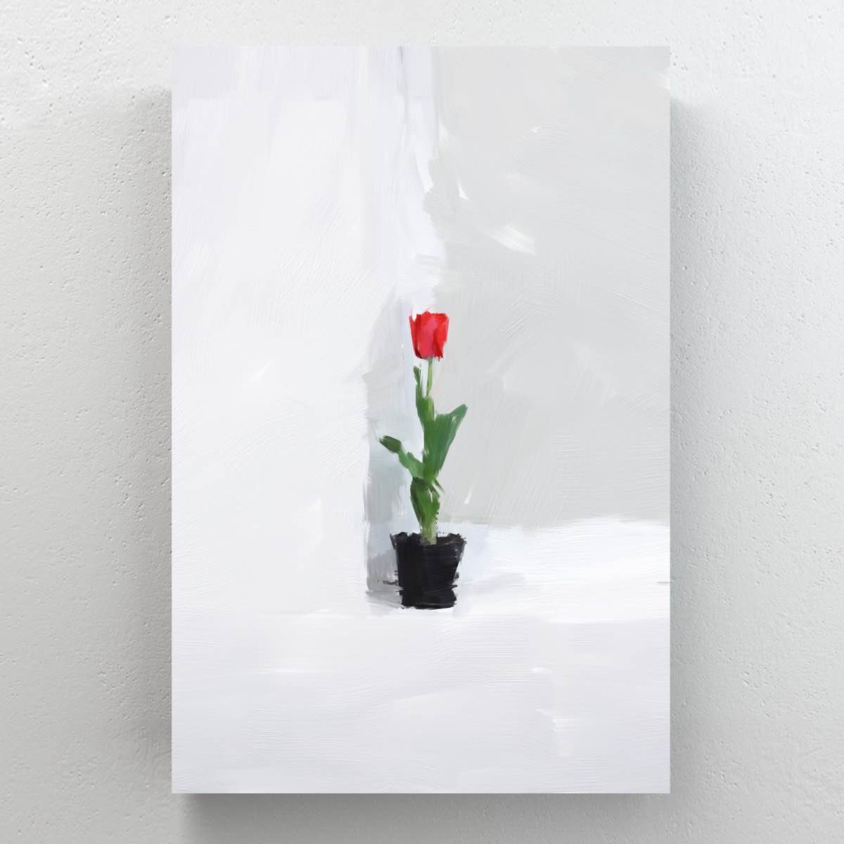 Red Tulips In Black Pot - 1 Piece Rectangle Graphic Art Print On Wrapped Canvas