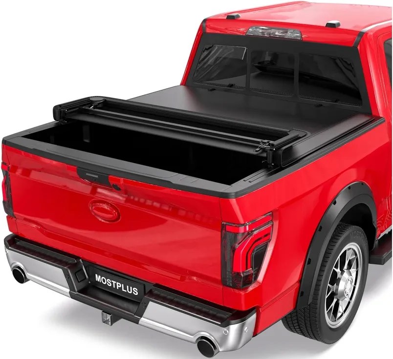mostplus quad fold soft truck bed tonneau cover on top compatible for 2015-2024 2025 ford f150 f-150 bed
