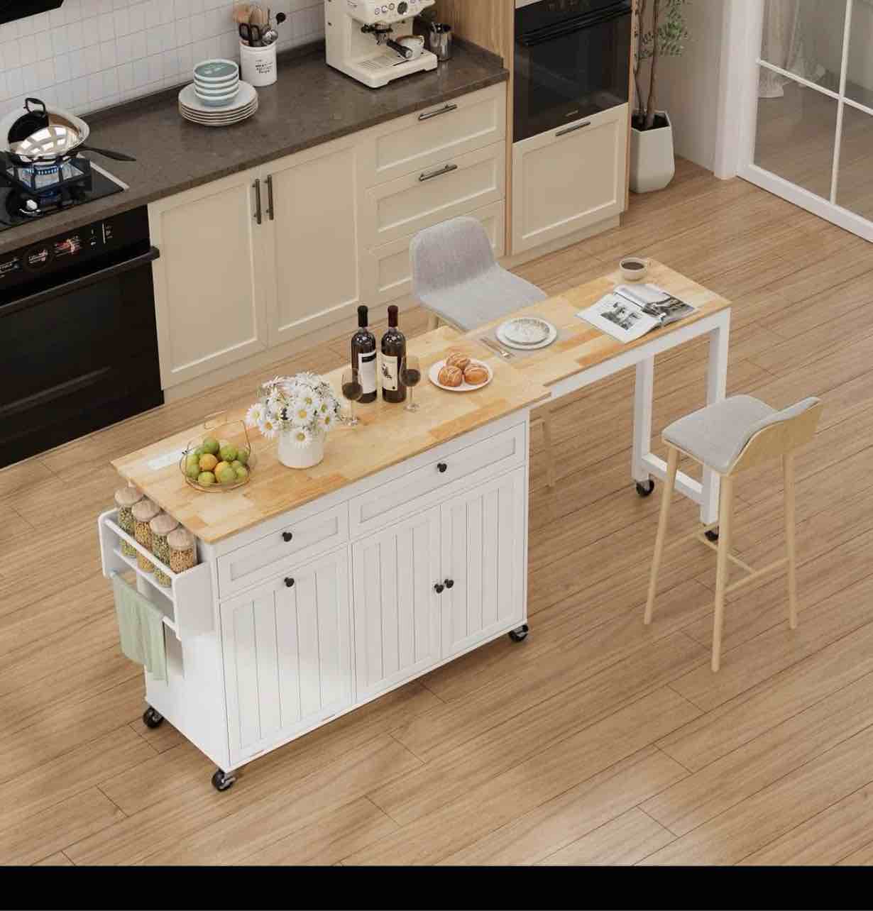 81.6" kitchen island with extendable dining table 2 drawers and 2 doors cabinet for kitchen(box 2 only )