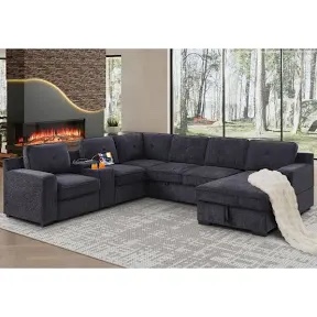 U- Shaped Sectional Sofa Bed Pull Out Sleeper With Storage Dark Grey (incomplete only have 2/7 and 3/7 )