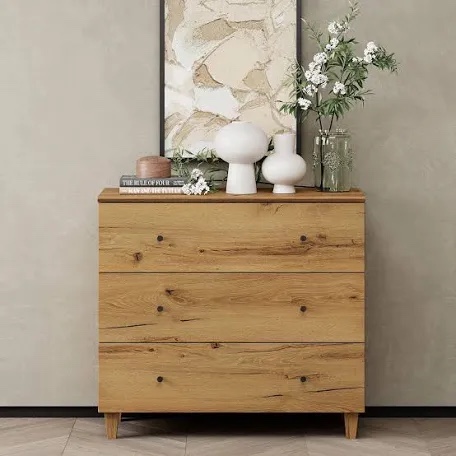 WAMPAT Dresser with 3 Drawers, 35.4" Wide Chest of Drawer for Bedroom - Rustic Brown - 3-drawer