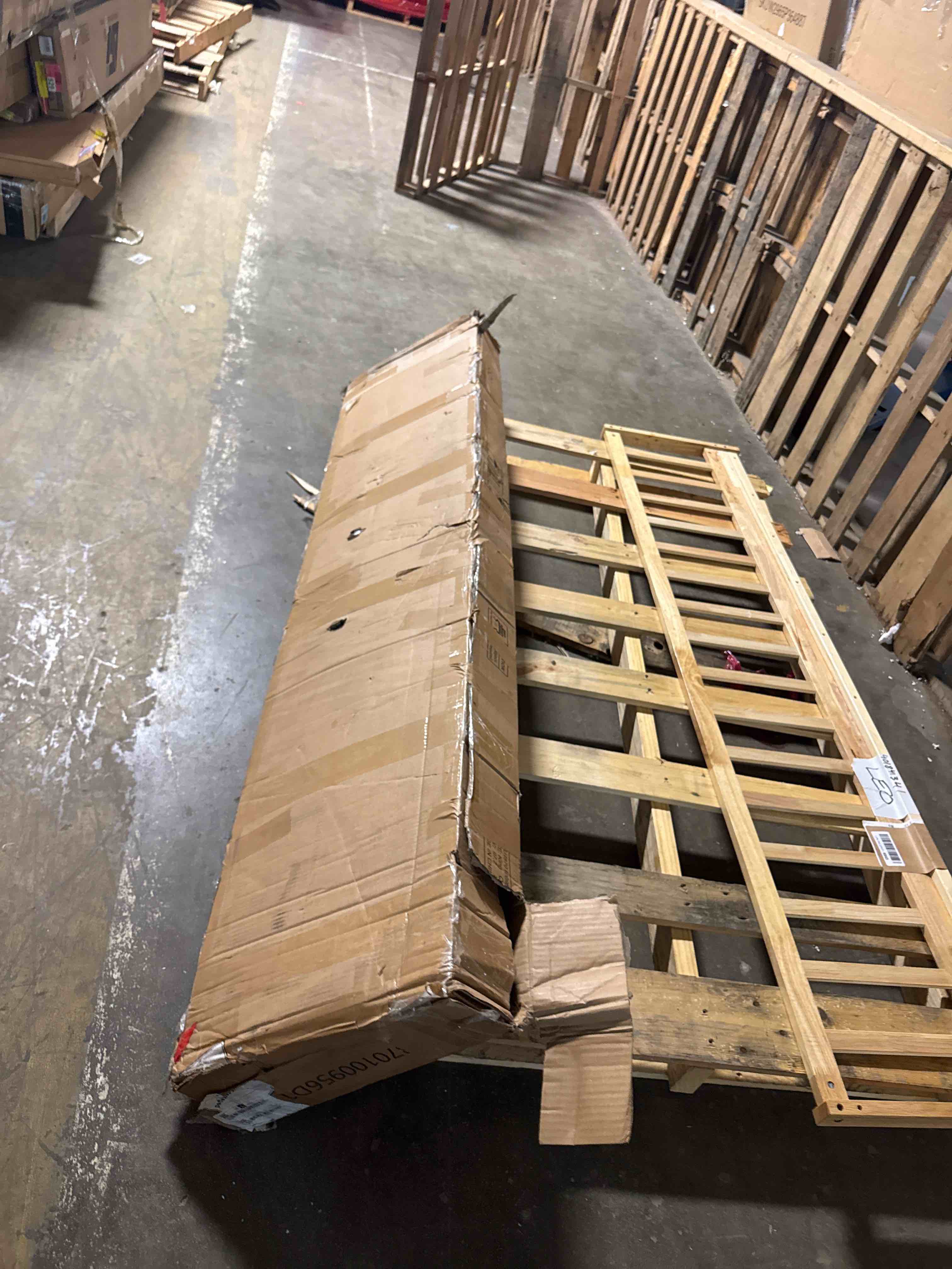 Condition photo showing As Is for king size bed frame with led lights & charging station, black metal platform bed with wood headboard and sturdy slats, no box spring needed (missing pieces) 