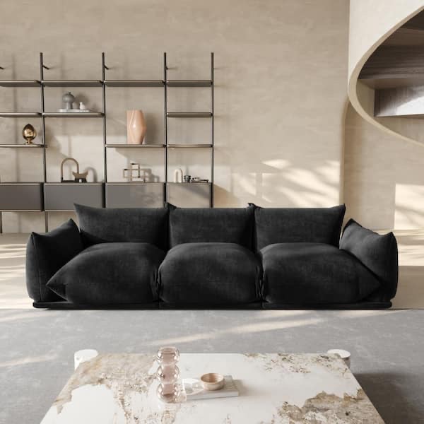 Convertible 104 in. Flared Arm Chenille Lawson Modular Sofa, Minimalist Marenco Couch  Black (incomplete )
