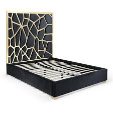 Serenity Queen Velvet Bed with Gold Metal Frame in Black Color (only headboard)