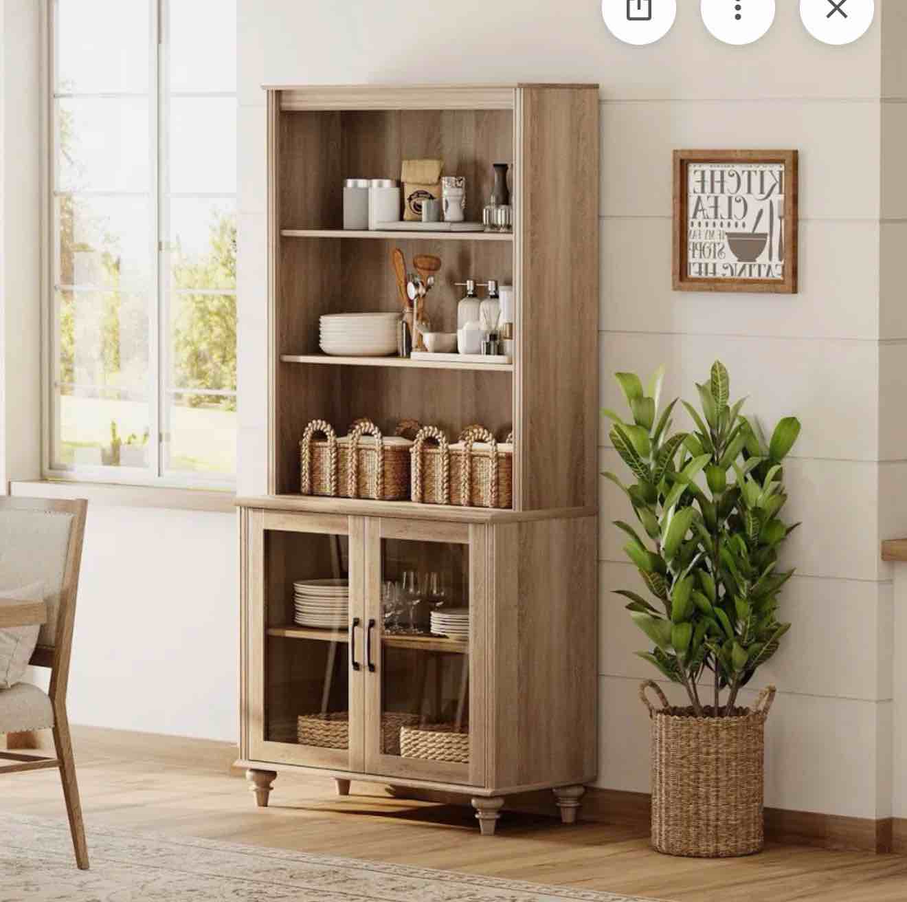 72.1 Tall Kitchen Pantry Cabinet With 2 Glass Doors And Adjustable  