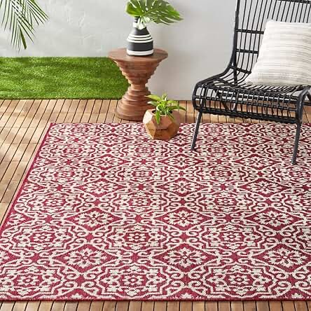 nicole miller new york patio country danica transitional geometric indoor/outdoor area rug pink/ivory 5 2 x7 2