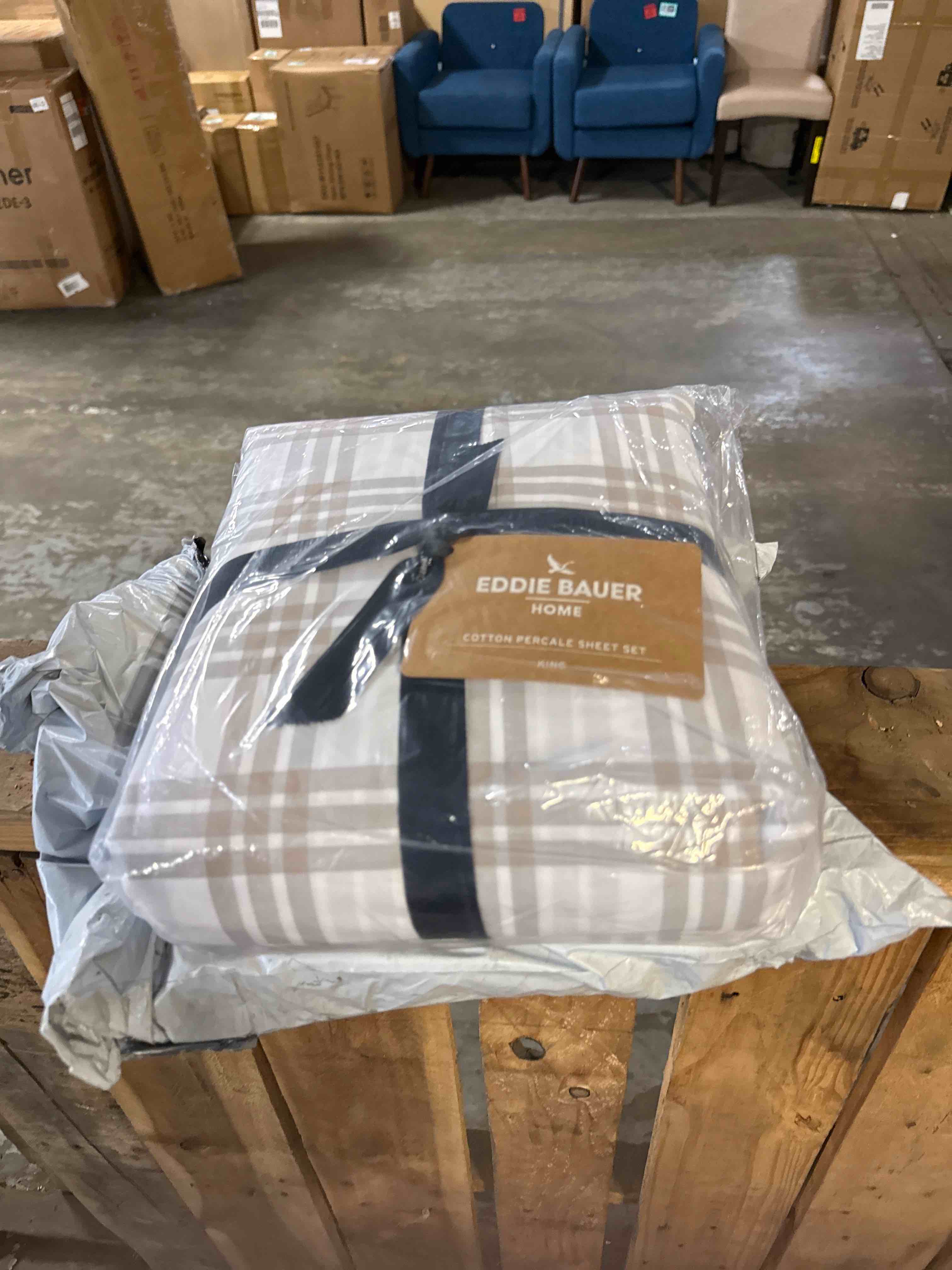 Condition photo showing New/Like New for eddie bauer - twin sheet set, cotton percale bedding set, super soft and cozy home decor, oeko-tex certified (basic plaid beige, twin) basic plaid beige twin