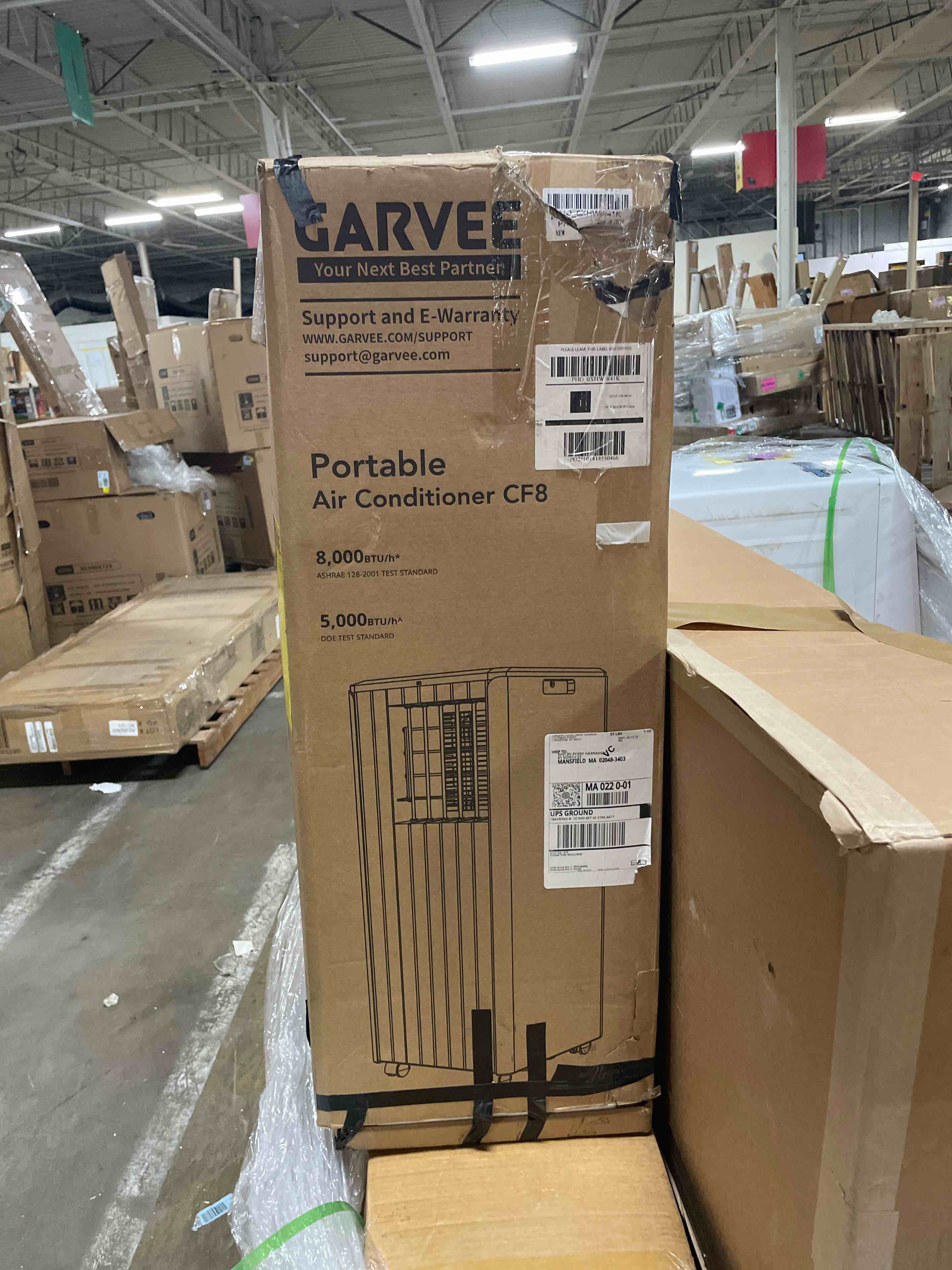 Condition photo showing As Is for garvee 8000 btus portable air conditioner for 350sq.ft max.remote control 48db portable ac unit, dehumidifier, fan, sleep, 24h timer&installation kit, doe certified, ceer 6.2,white white black 8000 btus