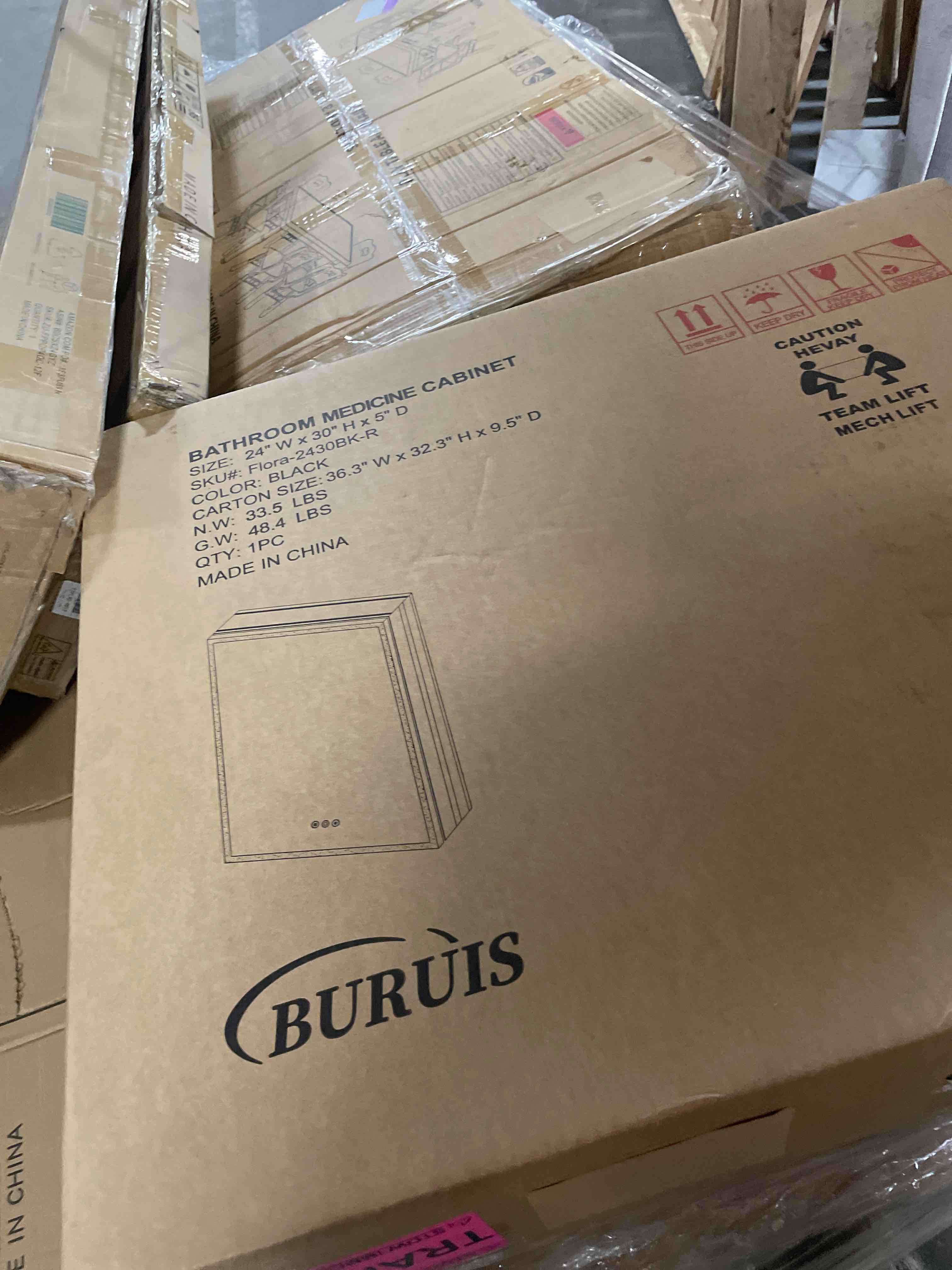 Condition photo showing New/Like New for buruis 24 x 30 inch medicine cabinet with led lights and mirror, recessed/wall mounted bathroom cabinet, 3-color light, defogger, memory function, outlet & usb, dimmer, black