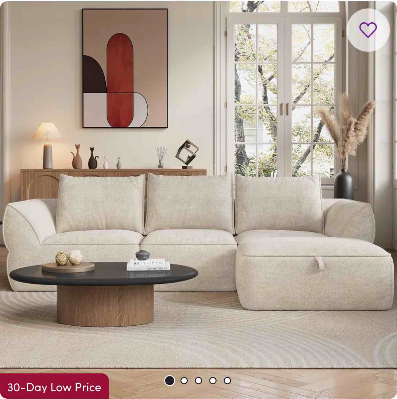 104" modular sectional sofa with deep seat, comfortable upholstery l shaped cloud couch for living room, 3-seater compression boneless sofa with movable ottomans, removable cover, no assembly required, apricot