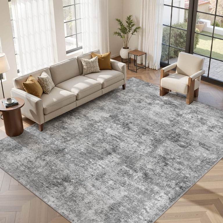 uermei 10'x12' washable area rugs for living room, modern abstract printed carpet, non slip indoor rug for bedroom home decor carpets, gray