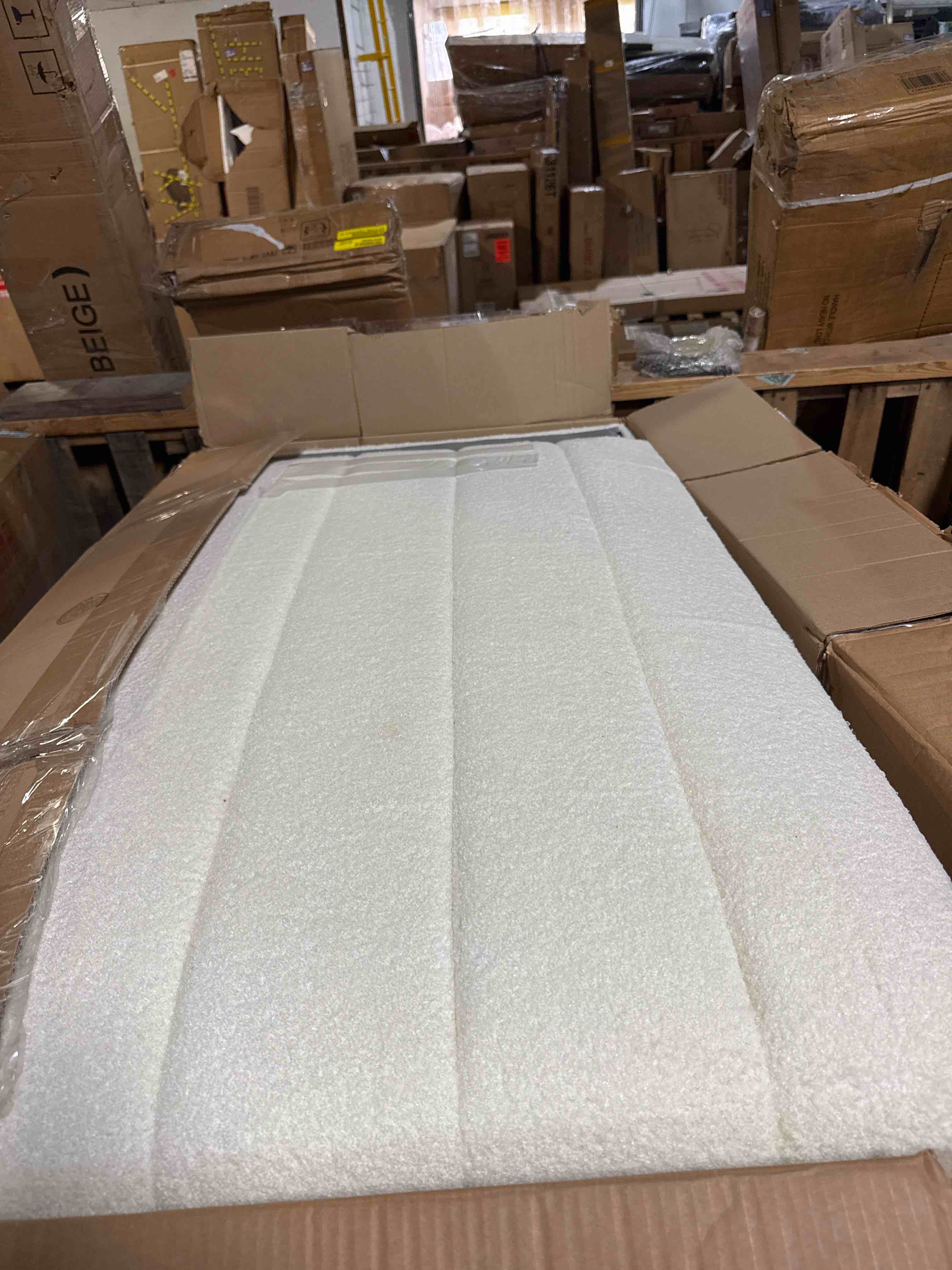 Condition photo showing As Is for papajet 112 inch u shaped couch, oversized couch with storage, sectional sofa with chaise & 2 usb ports, faux fur white sofa (incomplete)