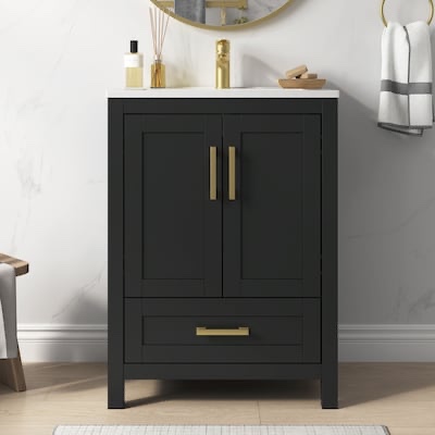 DELUXE LIVING Eclipse 36in Black Single Sink Bathroom Vanity with White Acrylic Top
