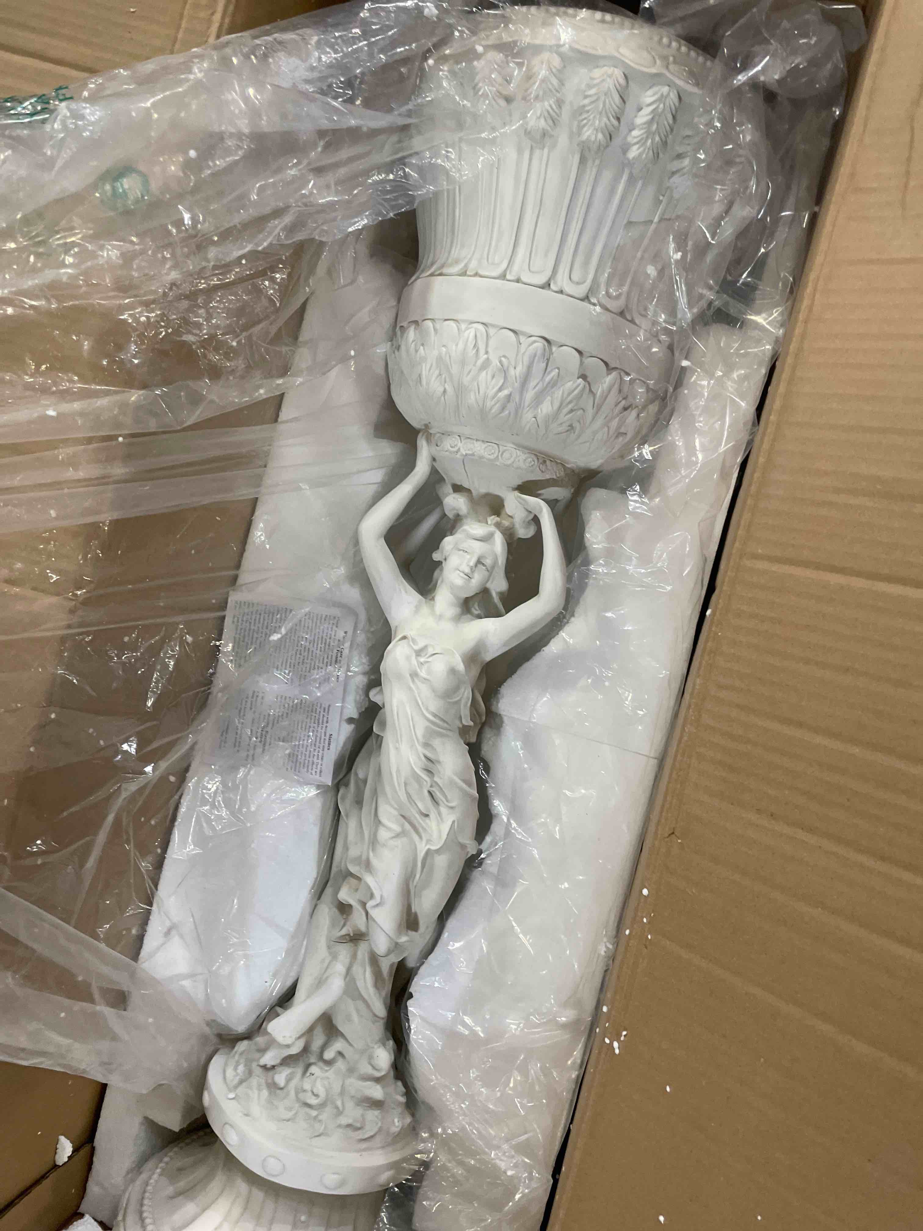 Condition photo showing Good Condition for design toscano ky9055 les filles joyeuses pedestal column plant stand with urn, antique stone