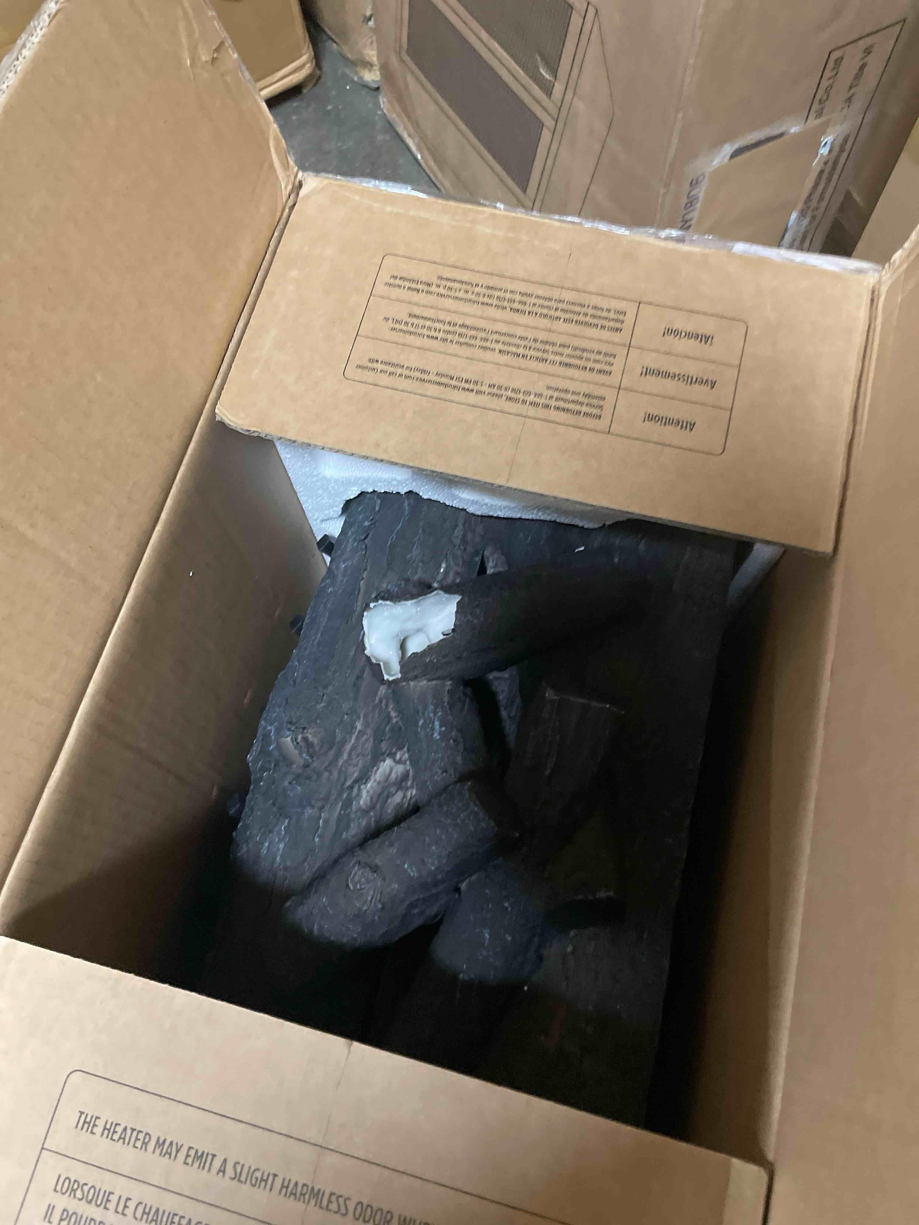 Condition photo showing As Is for duraflame electric log set 1,000 sq ft heater, faux logs insert with infrared flames for existing fireplaces, remote control included