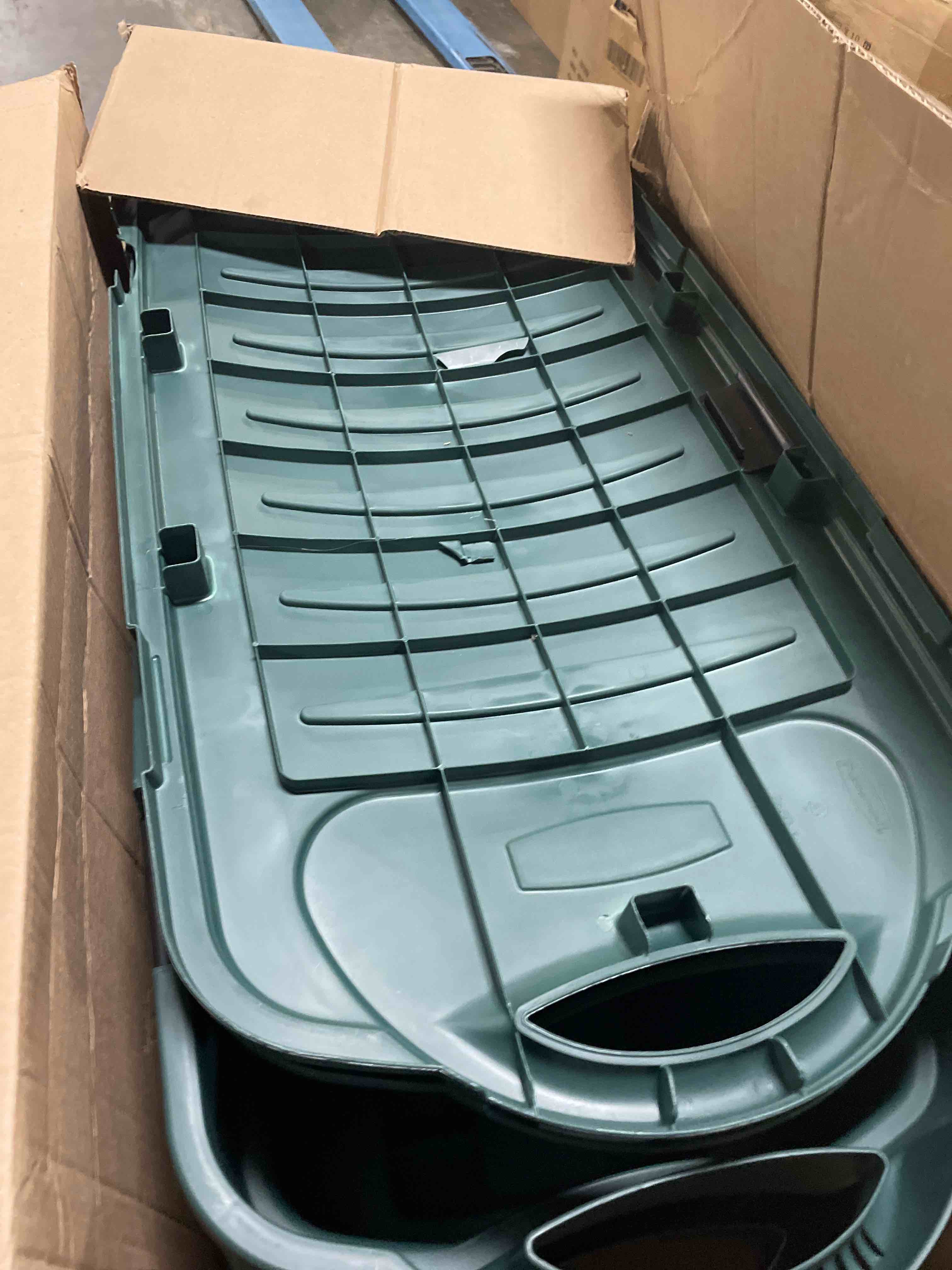 Condition photo showing As Is for customer reviews for rubbermaid ecosense 40 gal wheeled storage totes w/ lids, eco green, 2-pack