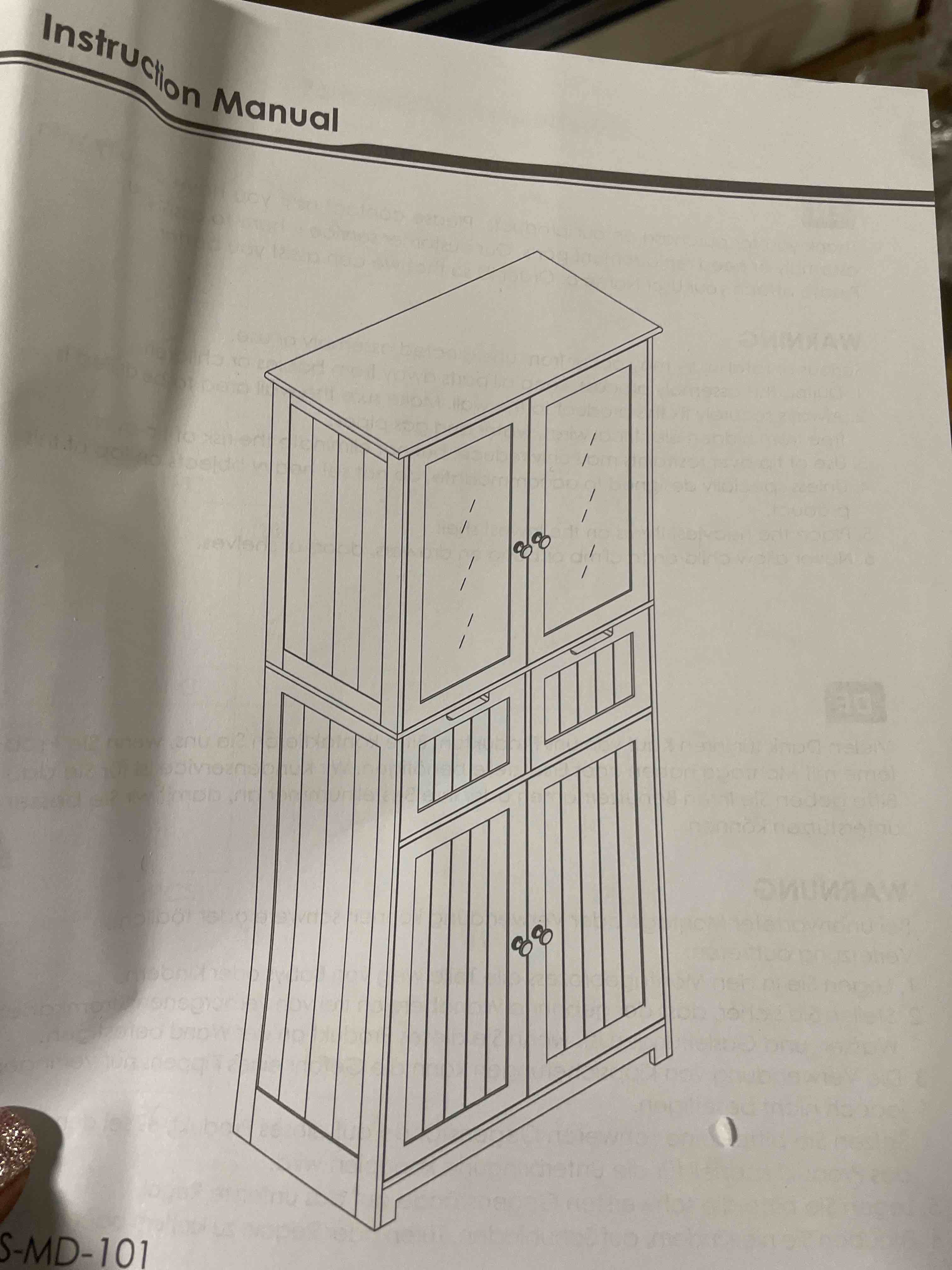 Condition photo showing New/Like New for horstors 67" tall bathroom storage cabinet, freestanding storage cabinet with glass door and shelves, kitchen pantry with 2 drawers for bathroom, living room, dining room, blue