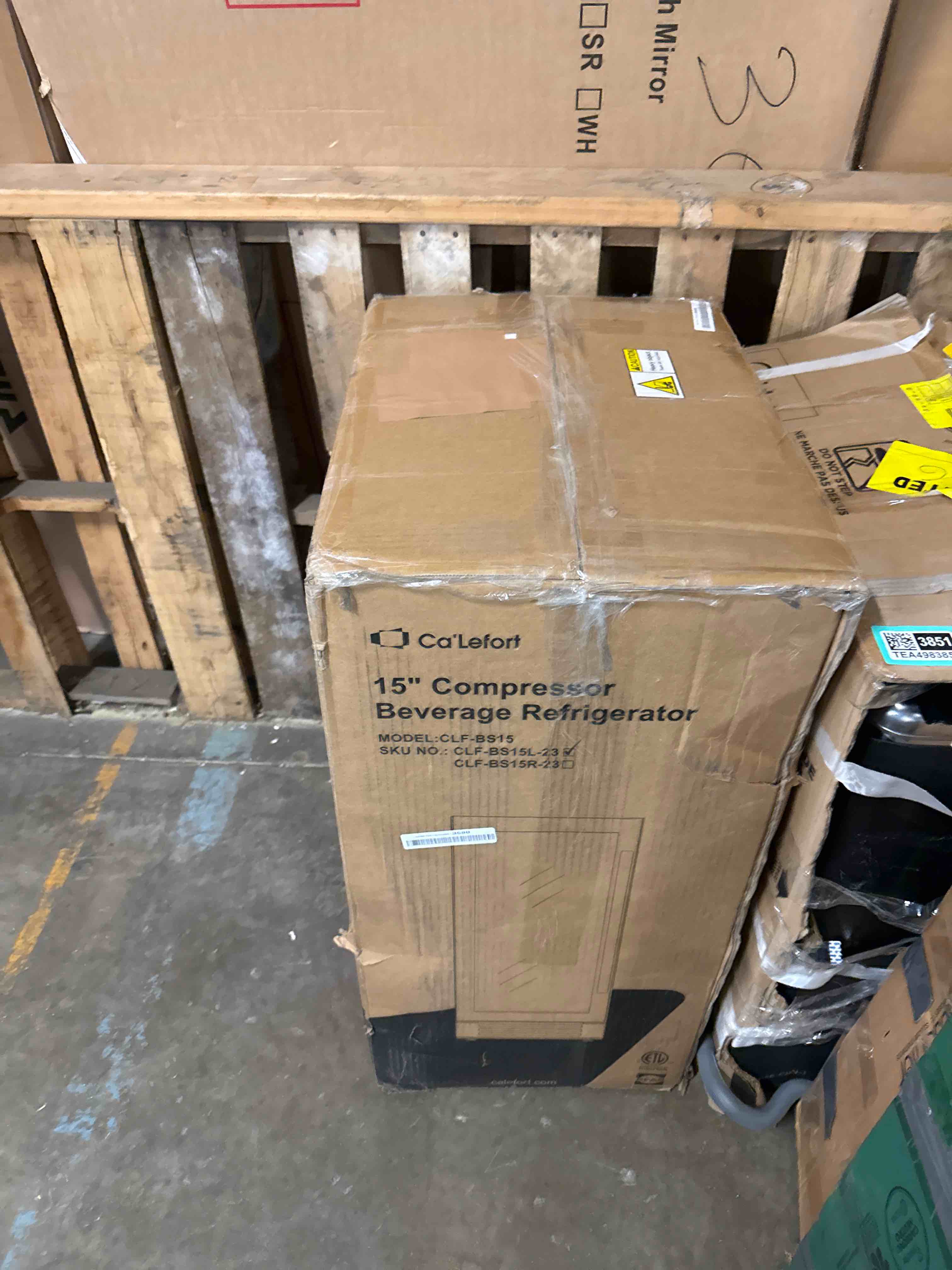 Condition photo showing As Is for ca'lefort beverage refrigerator 15 inch, 100 cans mini fridge with double glass door, built-in or freestanding drink cooler with amber led light, beverage fridge for kitchen bar office(left-hinged) (sold for parts) 