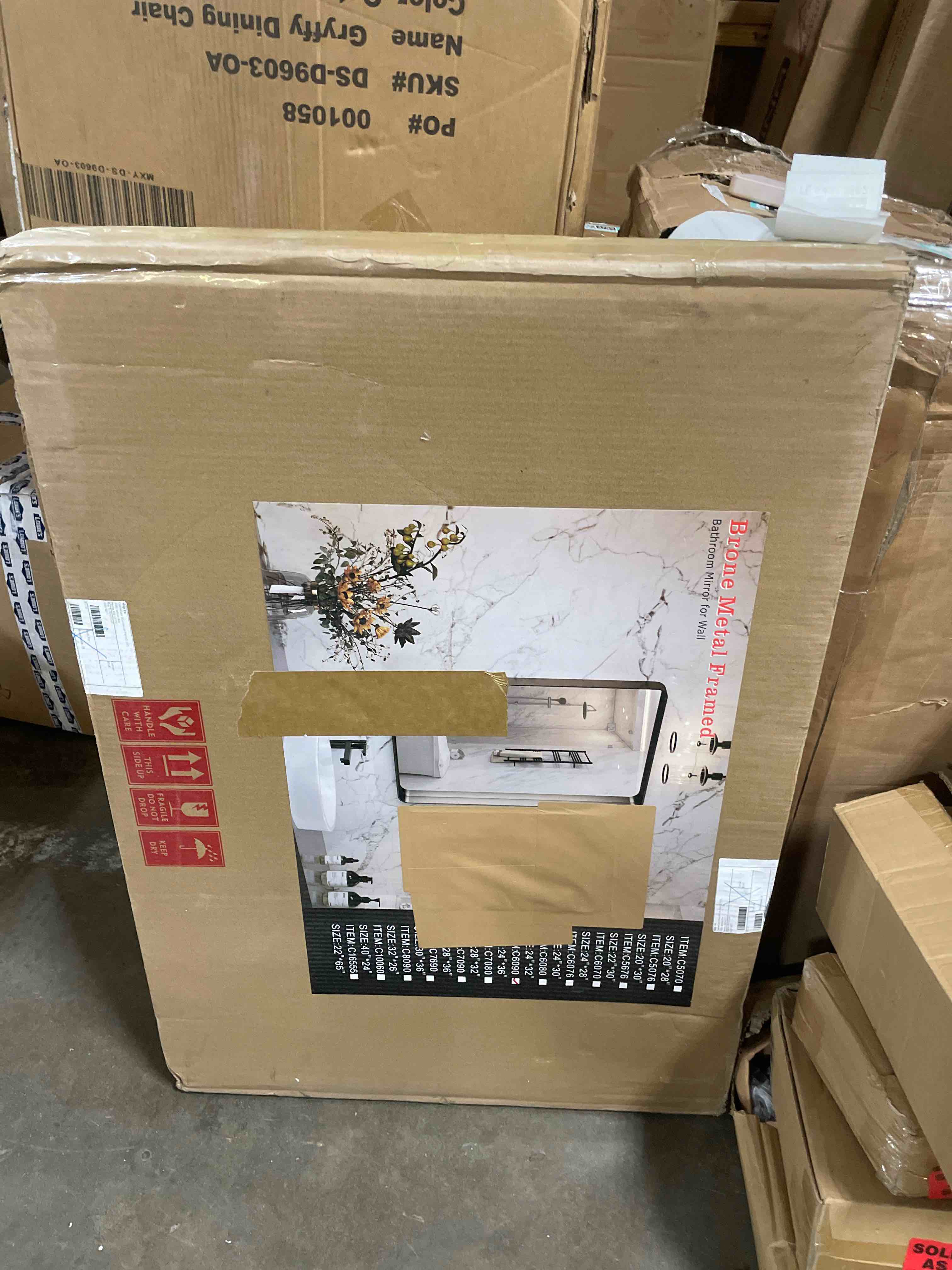 Condition photo showing New/Like New for loaao black metal framed bathroom mirror for wall, 24x36 inch rounded rectangle mirror, matte black bathroom vanity mirror farmhouse, anti-rust, hangs horizontally or vertically black 36"l x 24"w