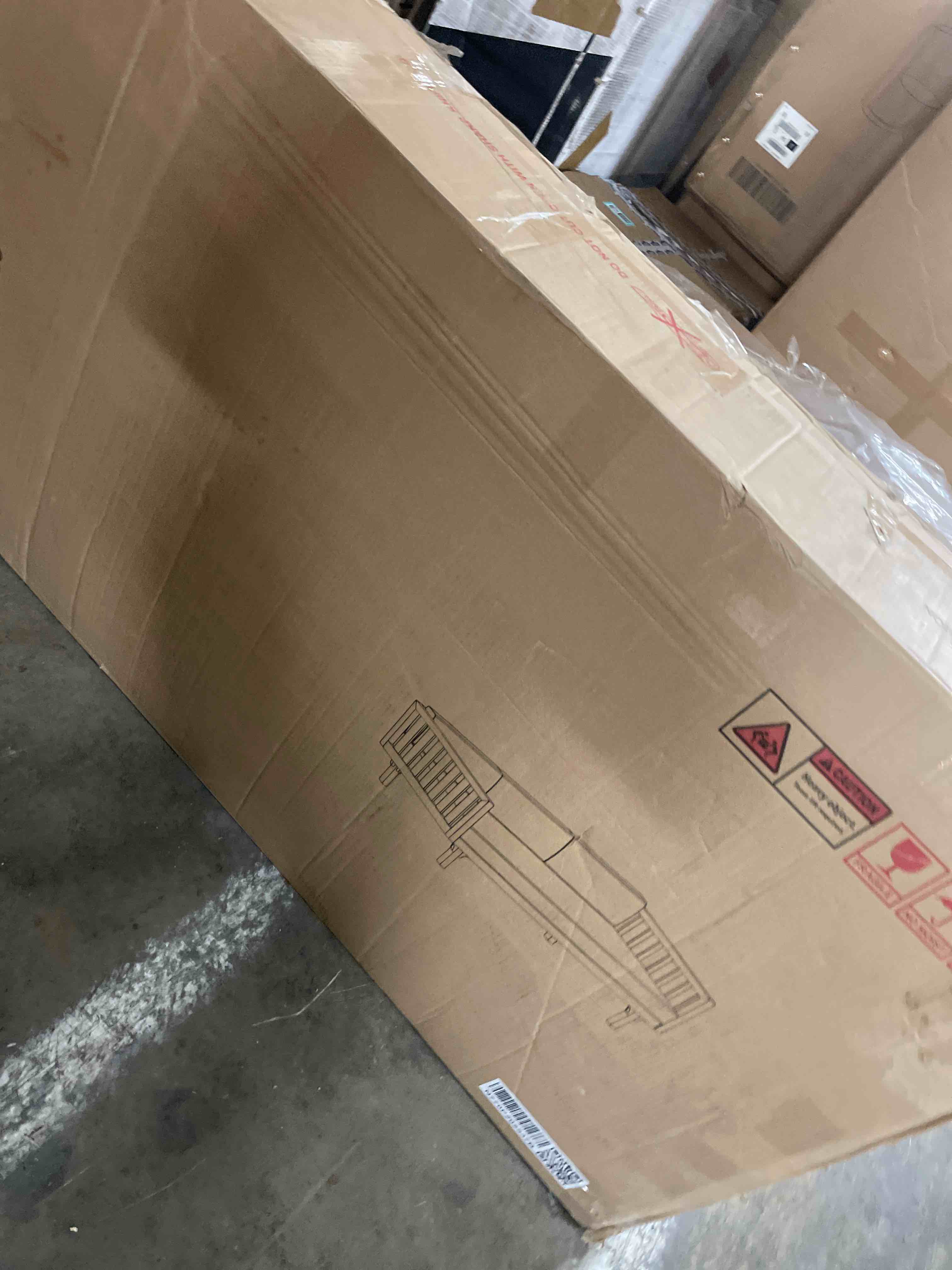 Condition photo showing New/Like New for christopher knight home claremont outdoor 3 seater acacia wood daybed with fabric water resistant and removable cushions, patio garden poolside sofa with slat paneling armrest and back, teak and beige