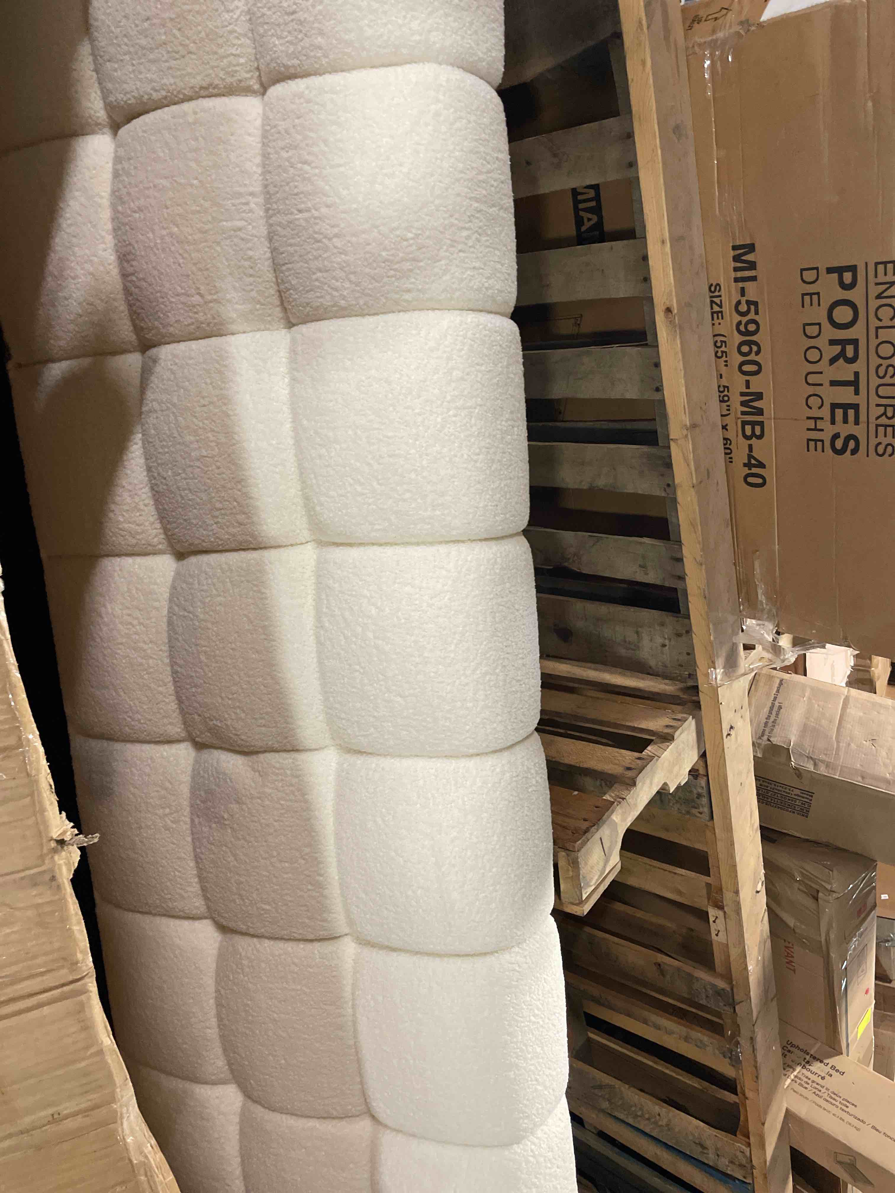 Condition photo showing New/Like New for large pillowboard cushion full headboard wall pillow bed backrest,fleece upholstered wedge headboard wall mounted reading pillow lumbar support pillow,milky,queen/59x23x2in