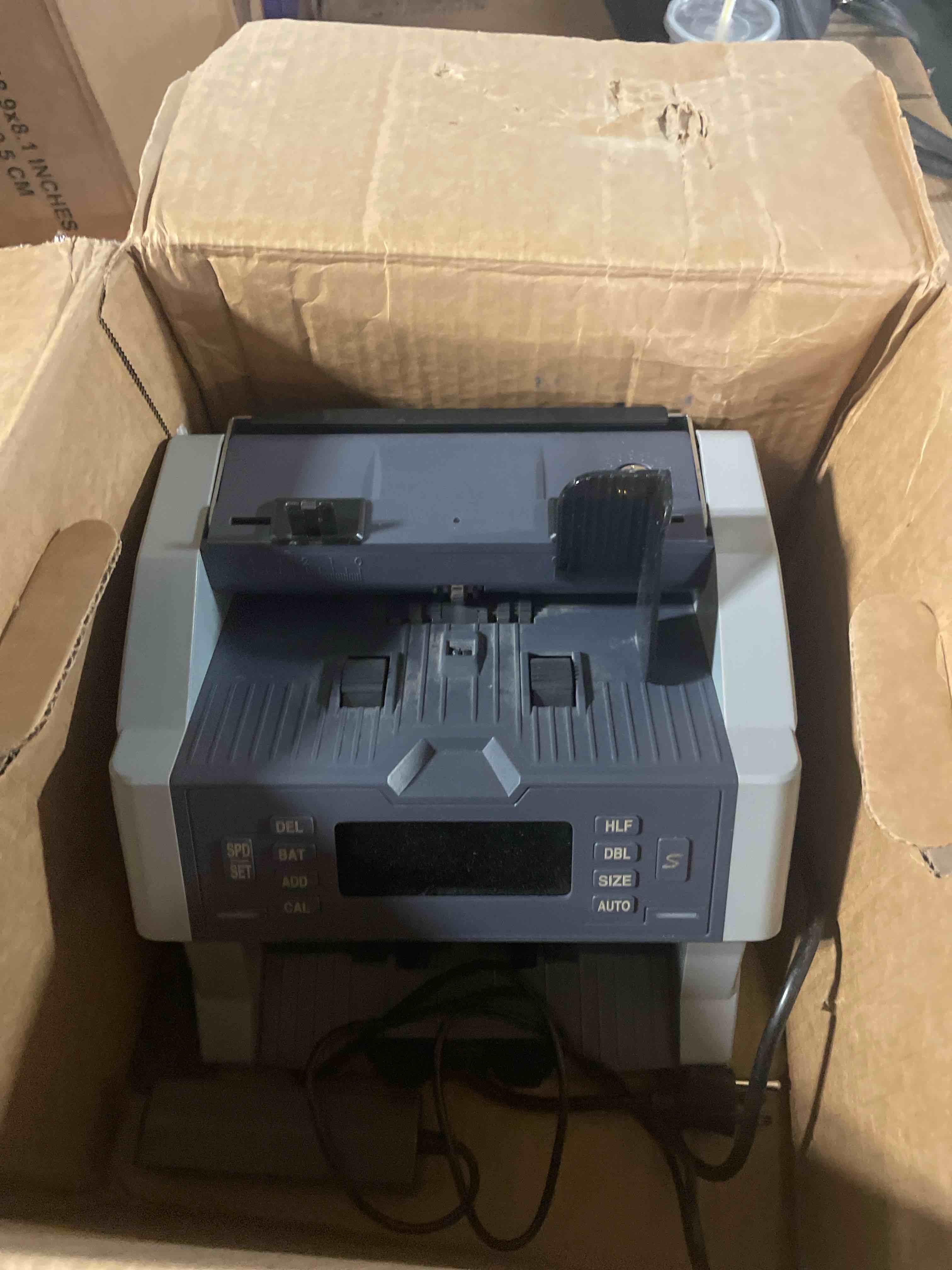 Condition photo showing As Is for xd-500 money counter machine, mixed denomination bill counters with uv mg ir hlf dbl size counterfeit detection, lcd display, fast 1500 bills/min speed, supports usd cad eur, portable cash counter gr