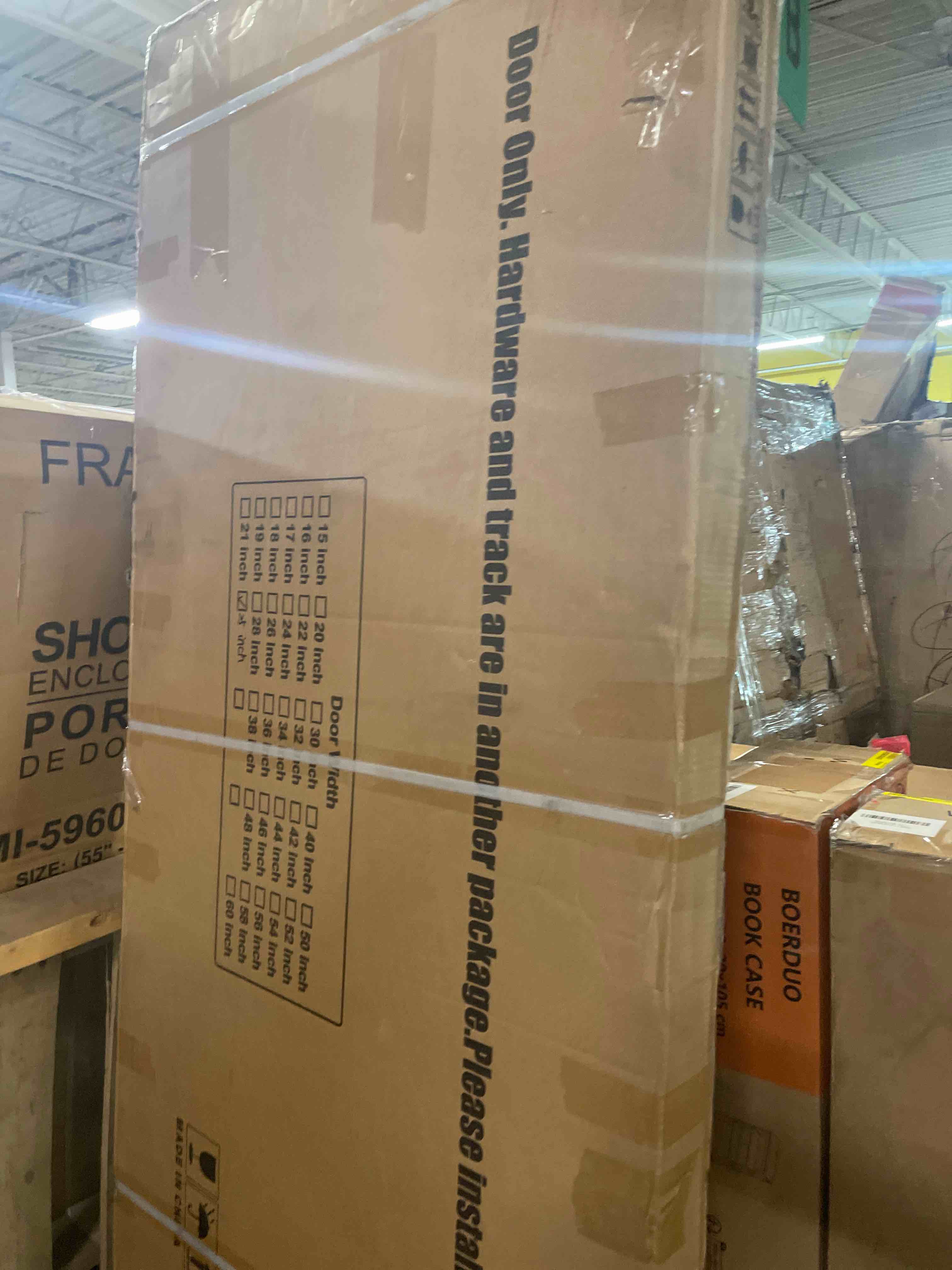 Condition photo showing New/Like New for 48x84 inch (double 24×84 inch door) sliding barn wood door slab with 8ft hardware kit and handle, coffee, k shape, simple diy assembly double 24"x84" doors with hardware