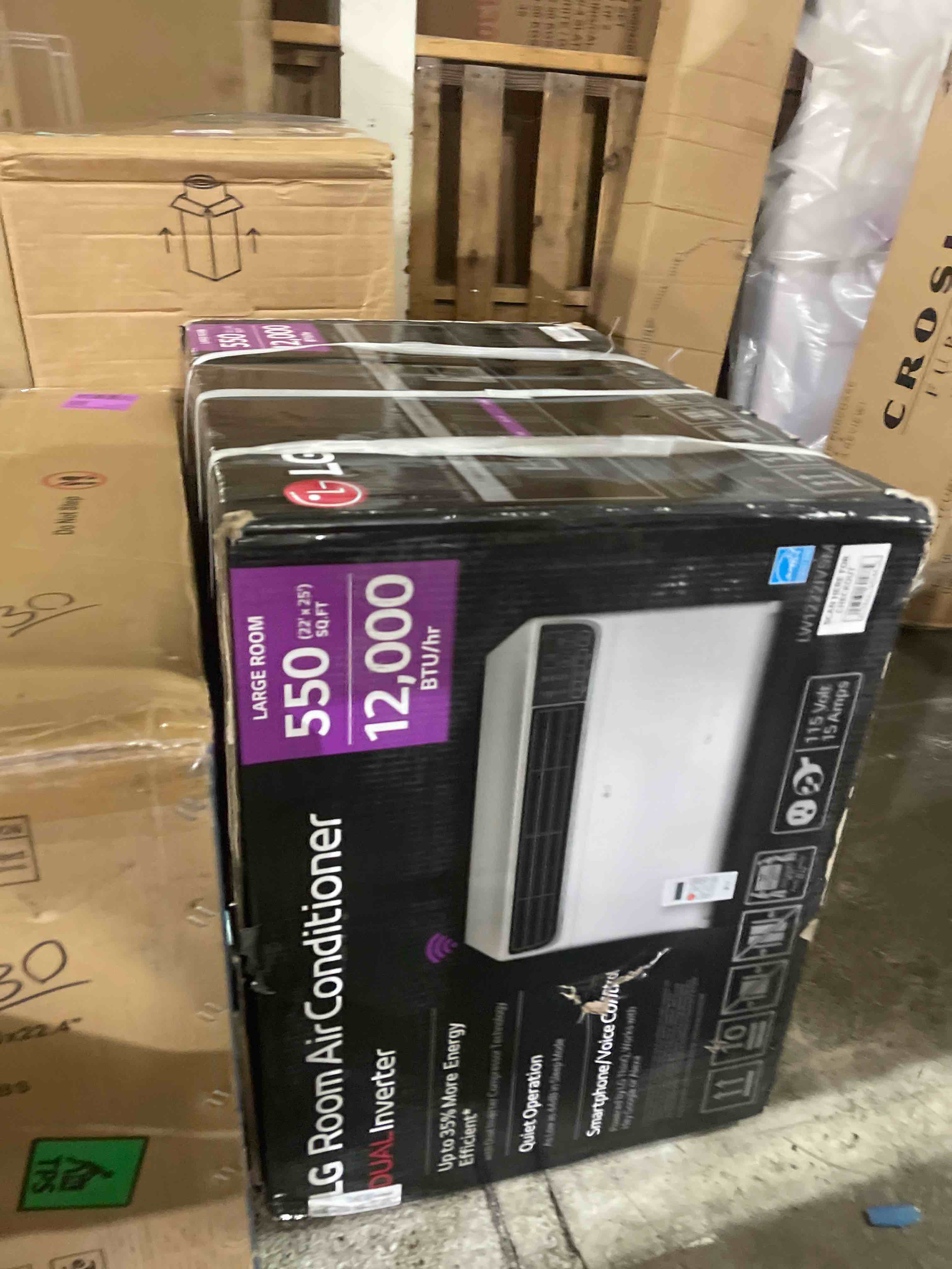 Condition photo showing As Is for lg 12,000 btu window ac, dual inverter, wifi & remote, voice control,white | 115v, dual inverter, energy star, ultra quiet operation, up to 35% energy savings with lg thinq, alexa, rooms up to 550 sq.ft