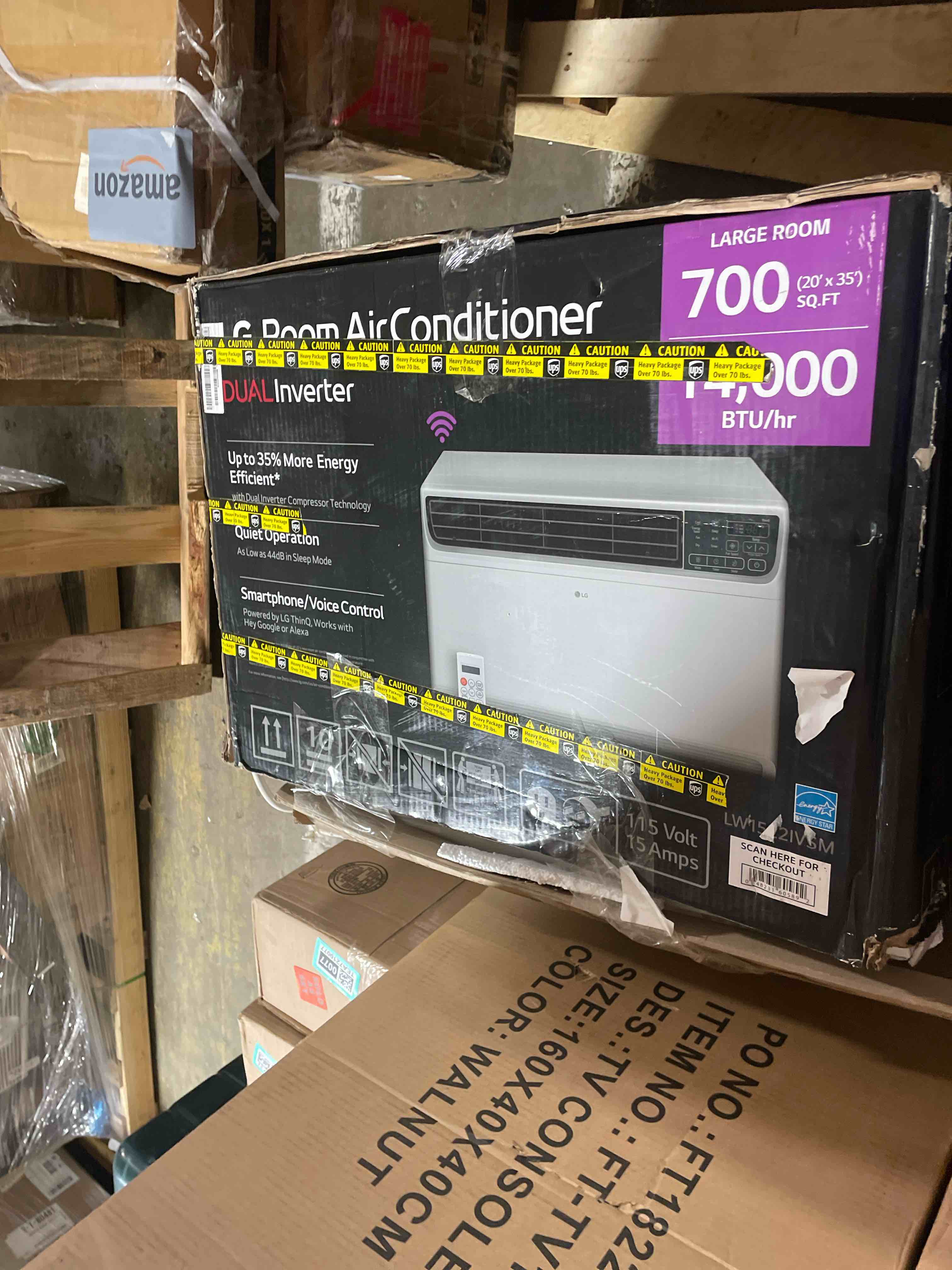 Condition photo showing As Is for lg - 14,000 btu smart window air conditioner 700 sq. ft. - white